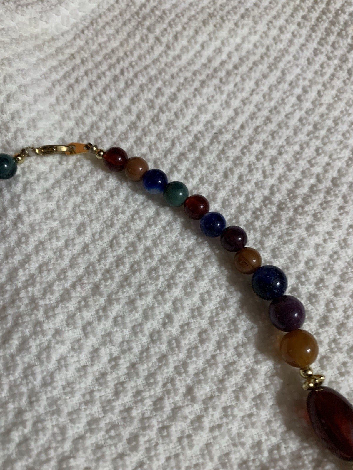 VTG Colorful Faux Stone Beaded Necklace with Gold Spacers Fall Colors