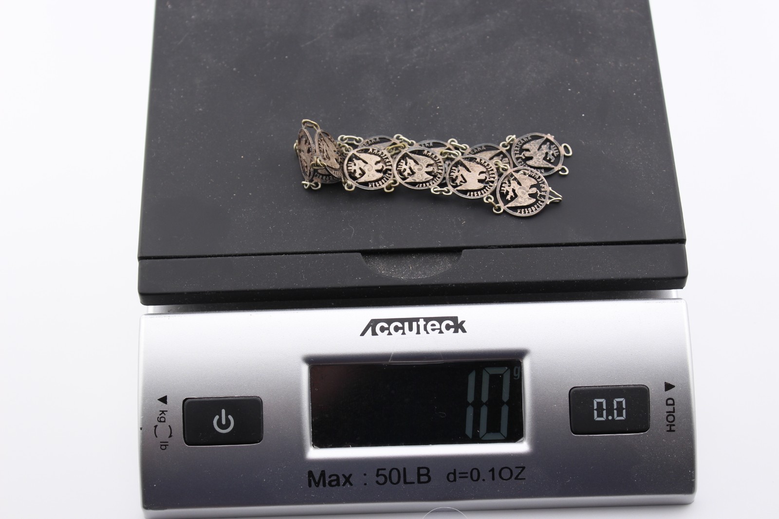 Antique 1880s silver Mexican Republic cut out coin panel bracelet 7.25″