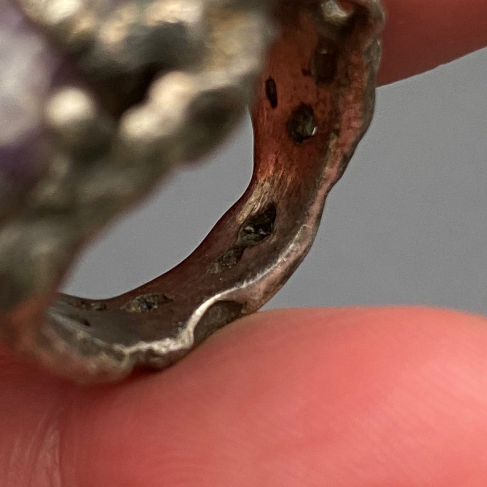 Vintage Brutalist Purple Chevron Amethyst Stone Silver Ring Size 5.5