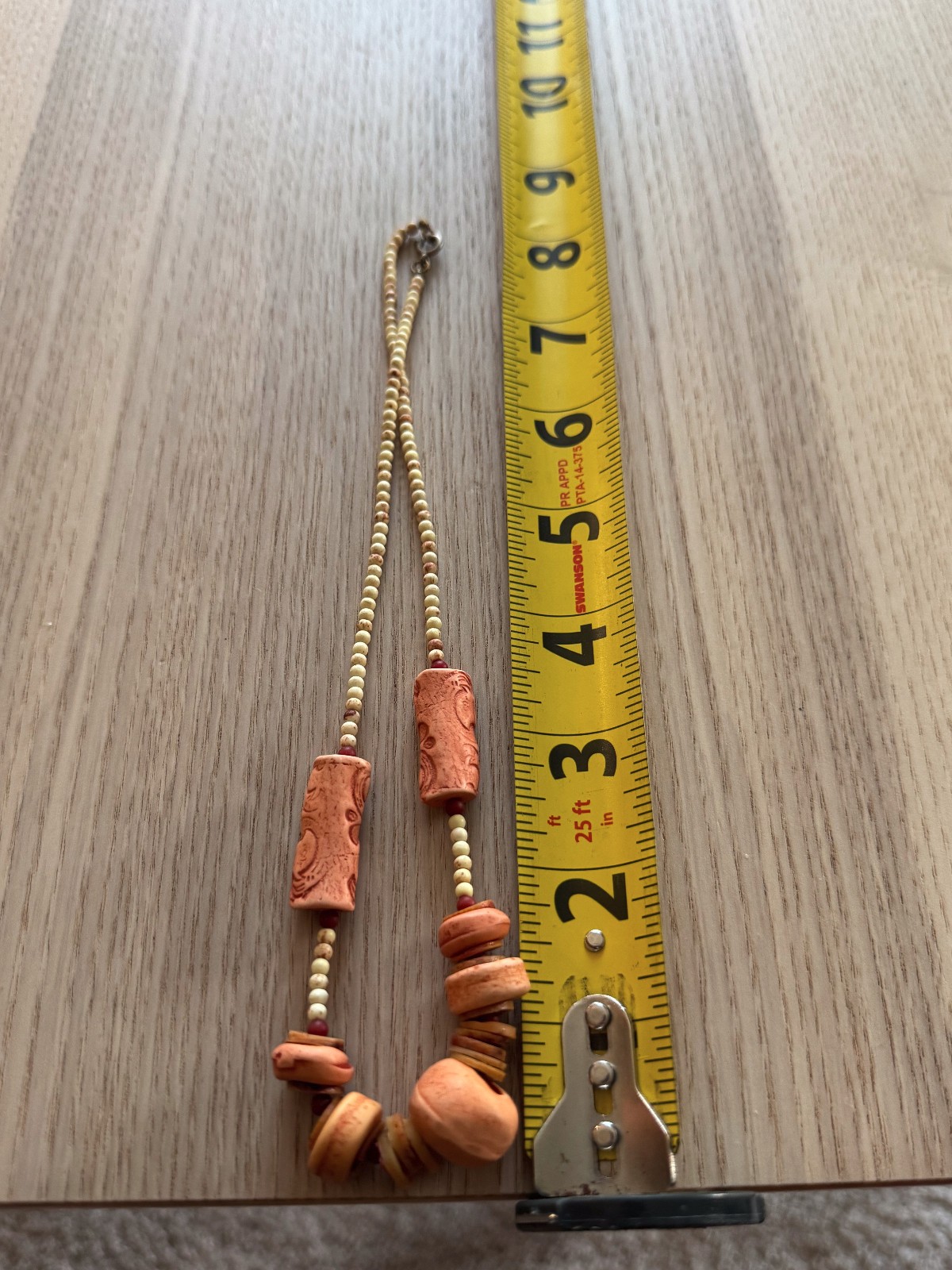 Vintage Boho Carved Clay Terracotta Bead Necklace Tribal Ethnic Earthy Statement