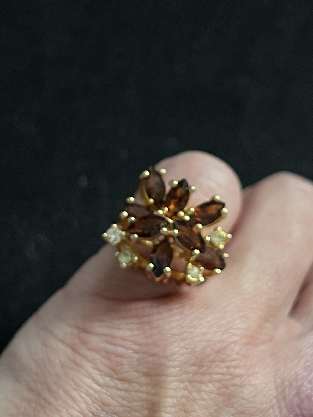 Vintage Topaz & Clear Austrian Crystal Cocktail Ring 18k Gold HGE Size 5 / 10g!