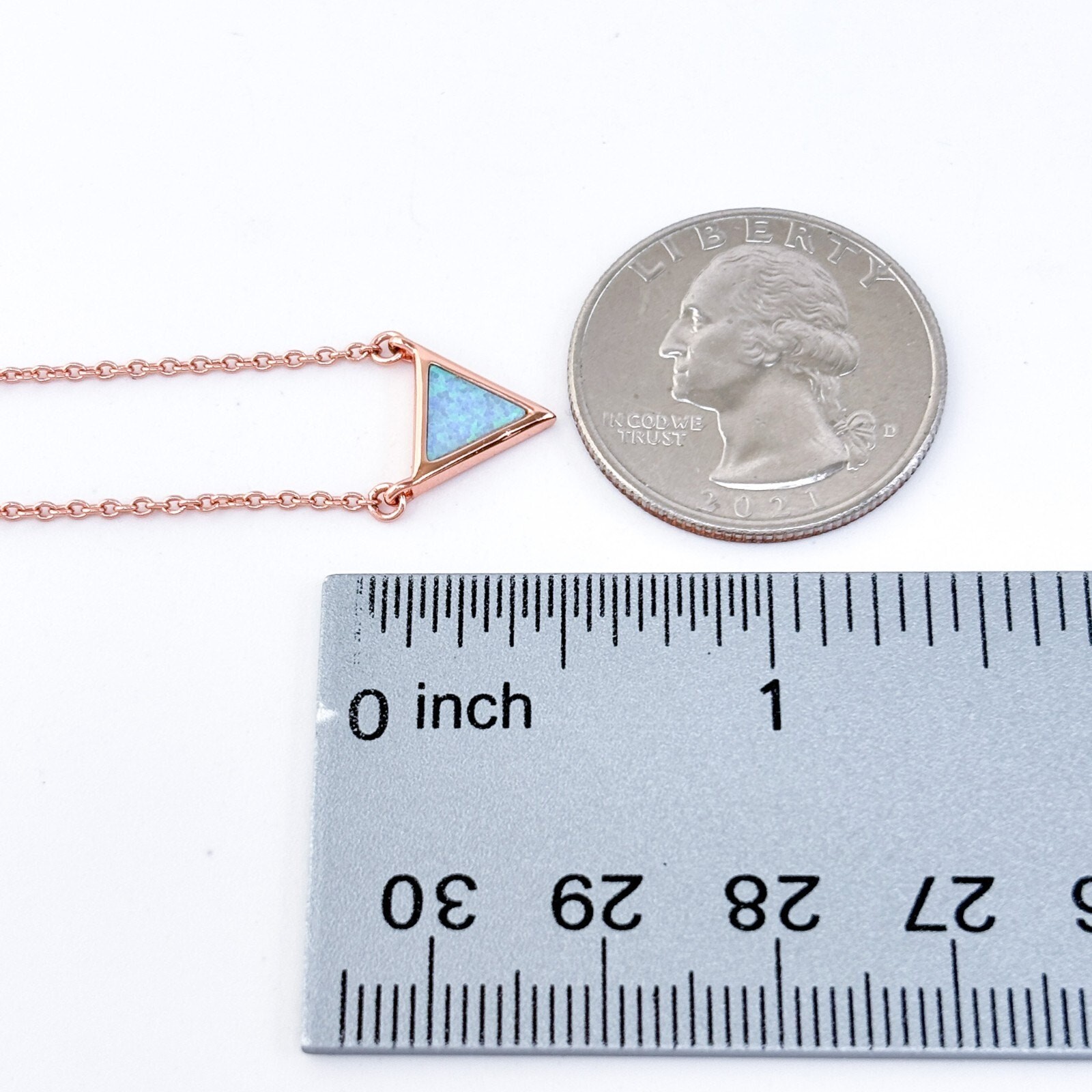 Rose Gold Tone Opal Triangle Pendant Necklace | Vintage Sterling Silver 925