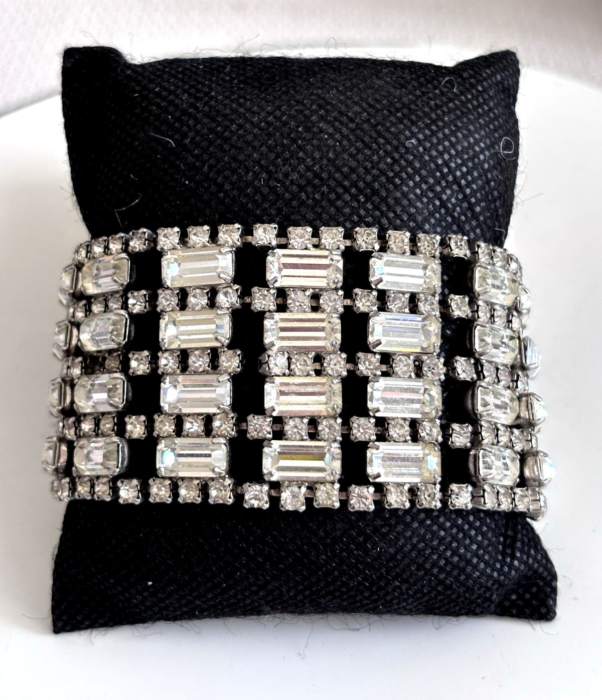 Vintage Emerald Cut And Round Rhinestones Wide Rhinestone Cuff Bracelet
