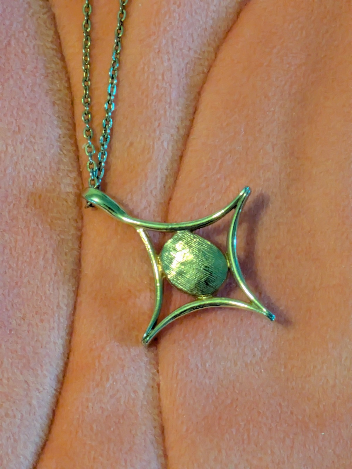 Vintage Sarah Coventry Moon Beam Star Cross Gold-tone Necklace Faux Opal Pendant