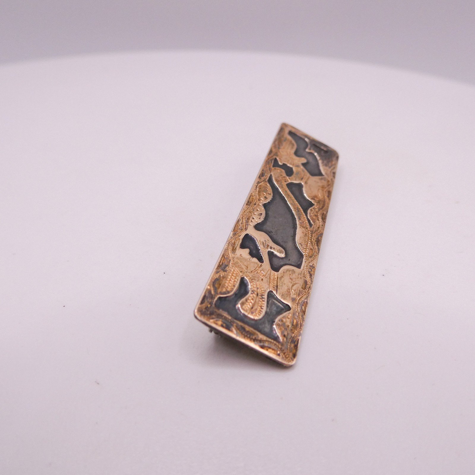 El Salvadore 12k Gold 900 Silver Aztec Snake 1930’s Brooch Pin 1.8″ HTF C-clasp