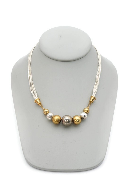 Vintage Necklace Silver Gold Tone Ball 16.5″