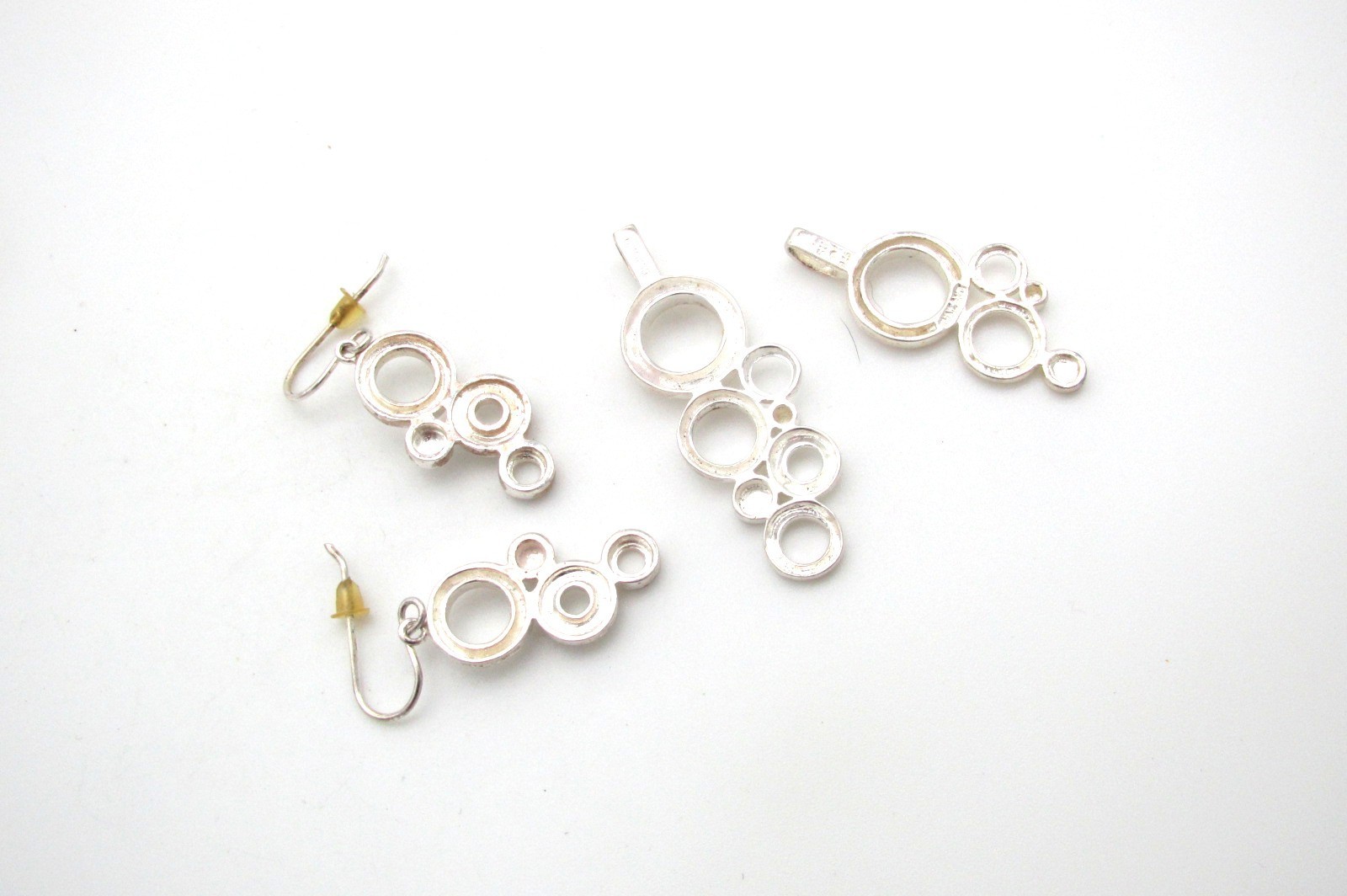 Vtg Thailand Sterling MultiRing Dangle Earrings w/2 Different Size Pendants