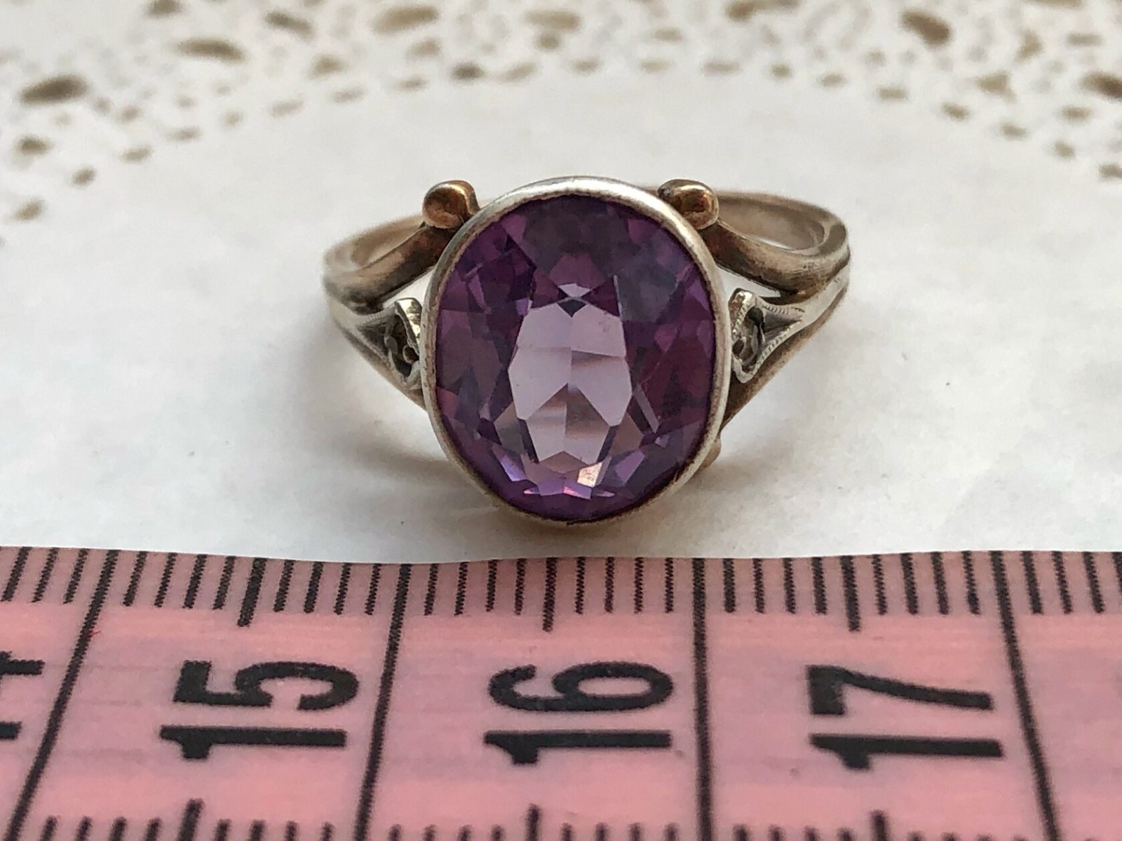Estate Gems Vintage Soviet Jewelry Ring Amethyst Sterling Silver 875 USSR Size 8