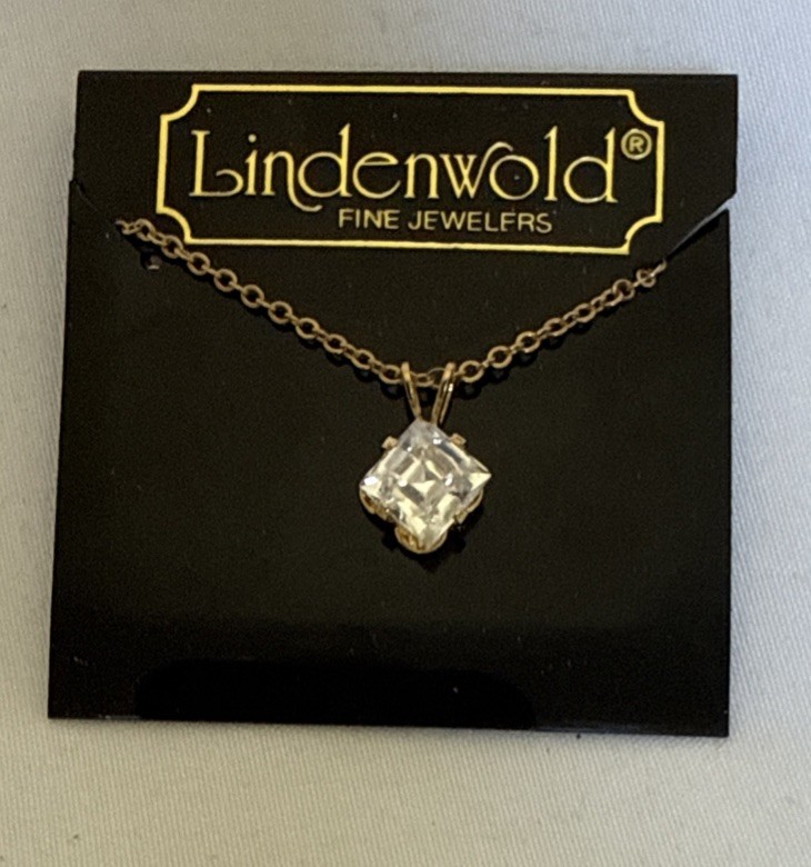 Lindenwold Fine Jewelers Gold-Tone 16″ Necklace SquareCubic Zirconia Vintage NEW