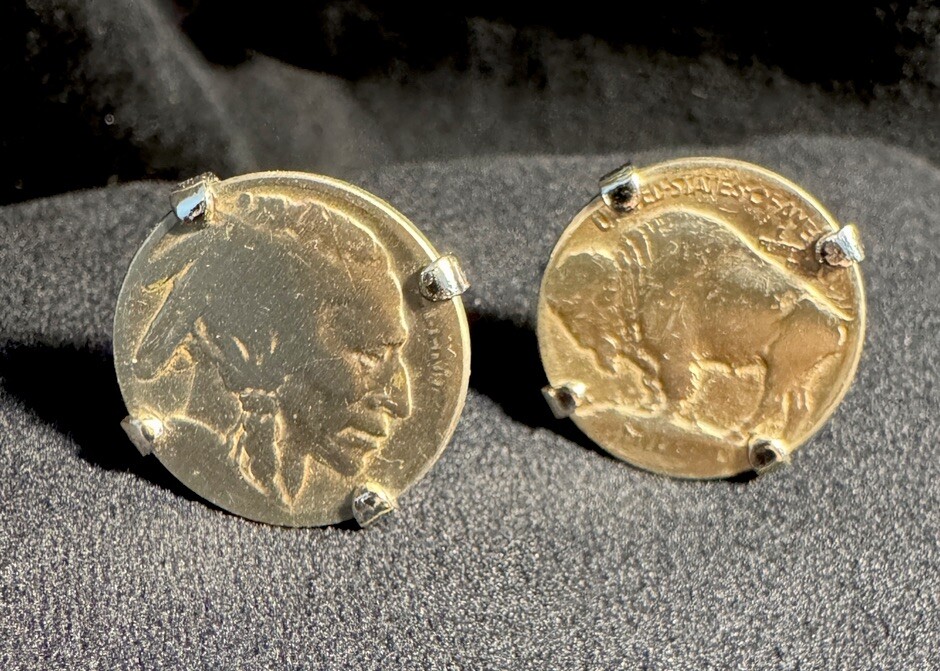 Vintage 1937 Buffalo Indian Head Nickel Cufflinks Collectable