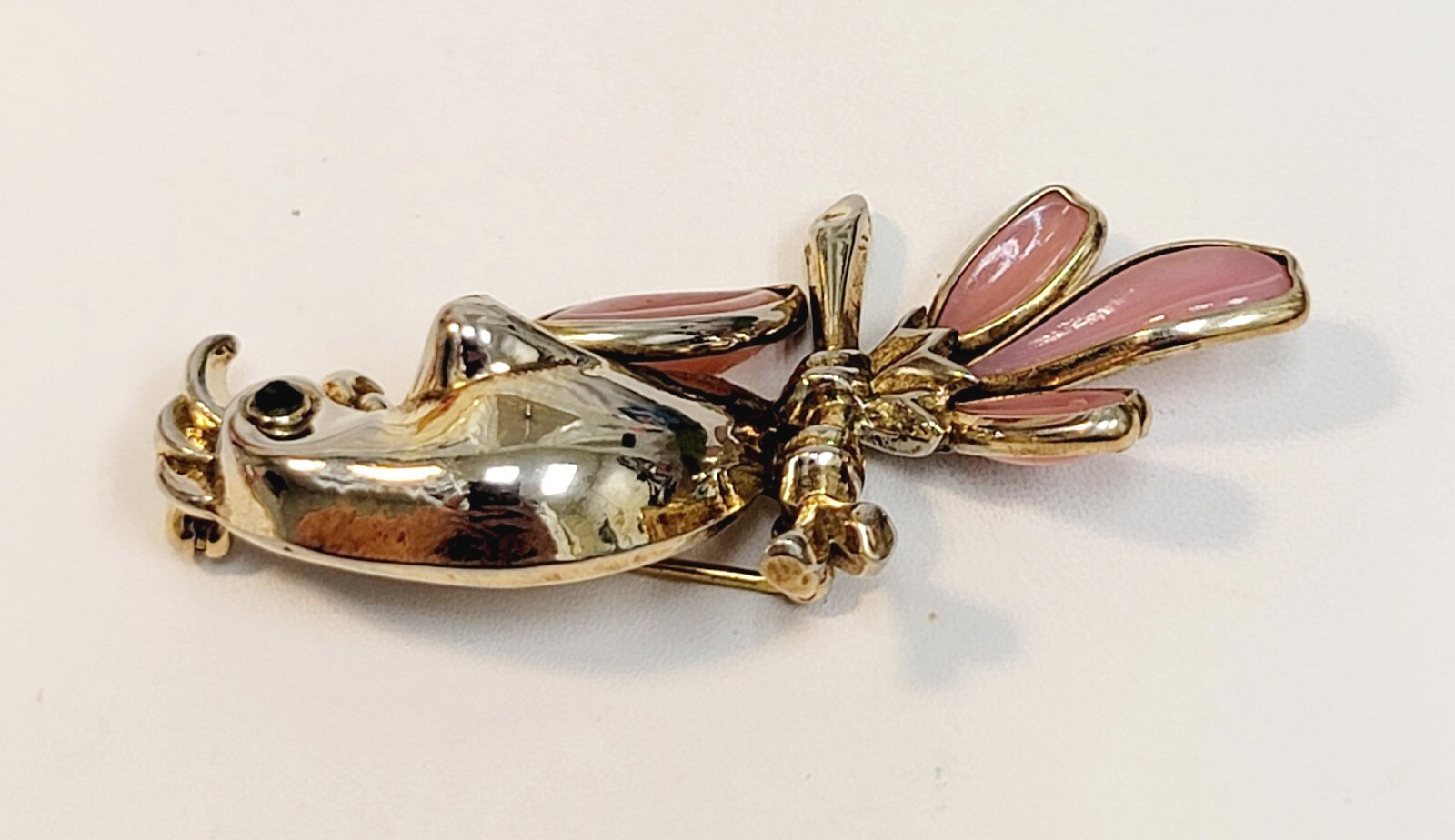 Vintage Trifari Pink Glass Petalette Parrot Brooch Green Rhinestone Eye