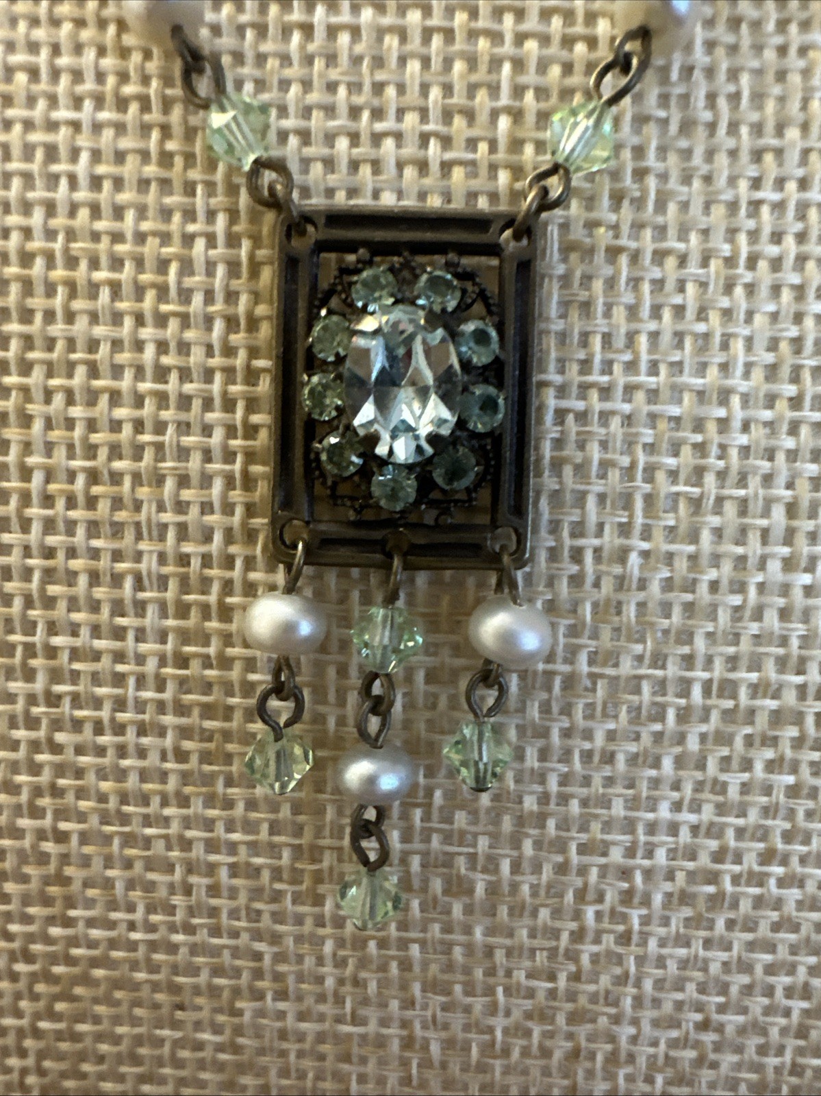 Liz Palacious SF Necklace Peridot Color Rhinestones & Crystals Victorian Revival