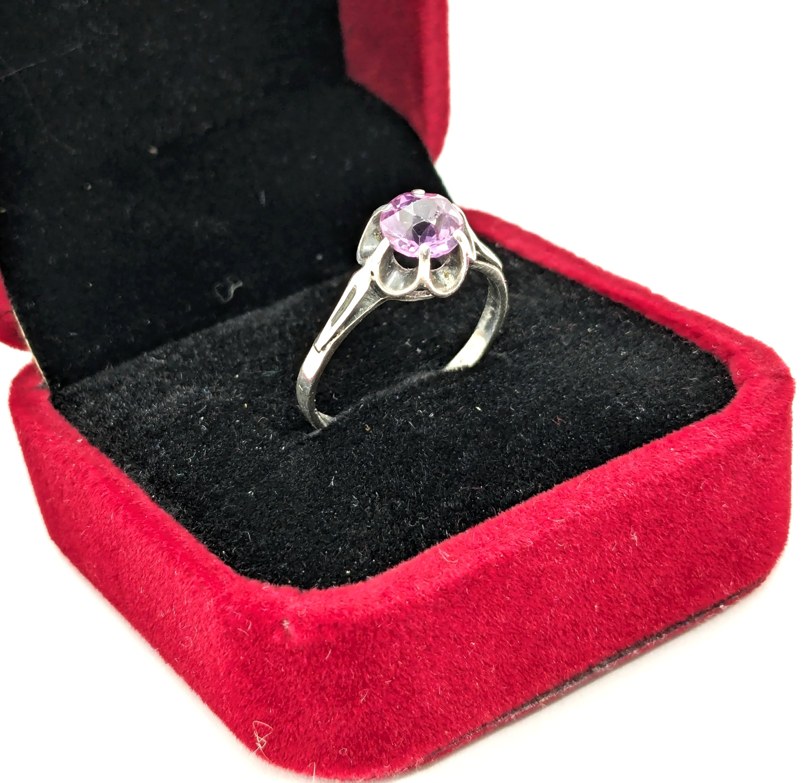 Vintage Soviet RING Silver⭐875 stamp Star with AMETHYST Stone -size: 7.25US| #11