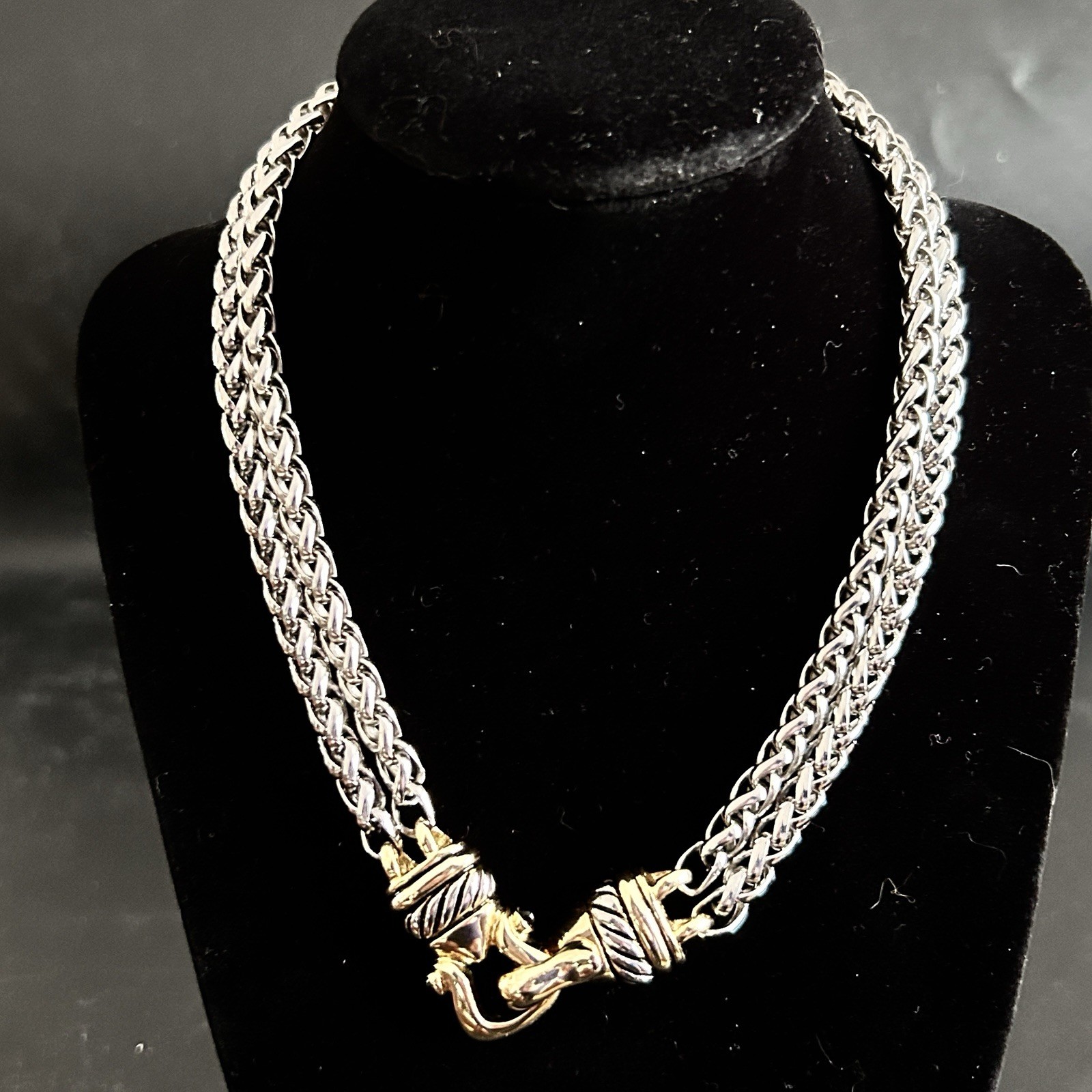 Vtg Two Strand Wheat Link Chain Necklace In The D.Y Style. Sm Neck Only