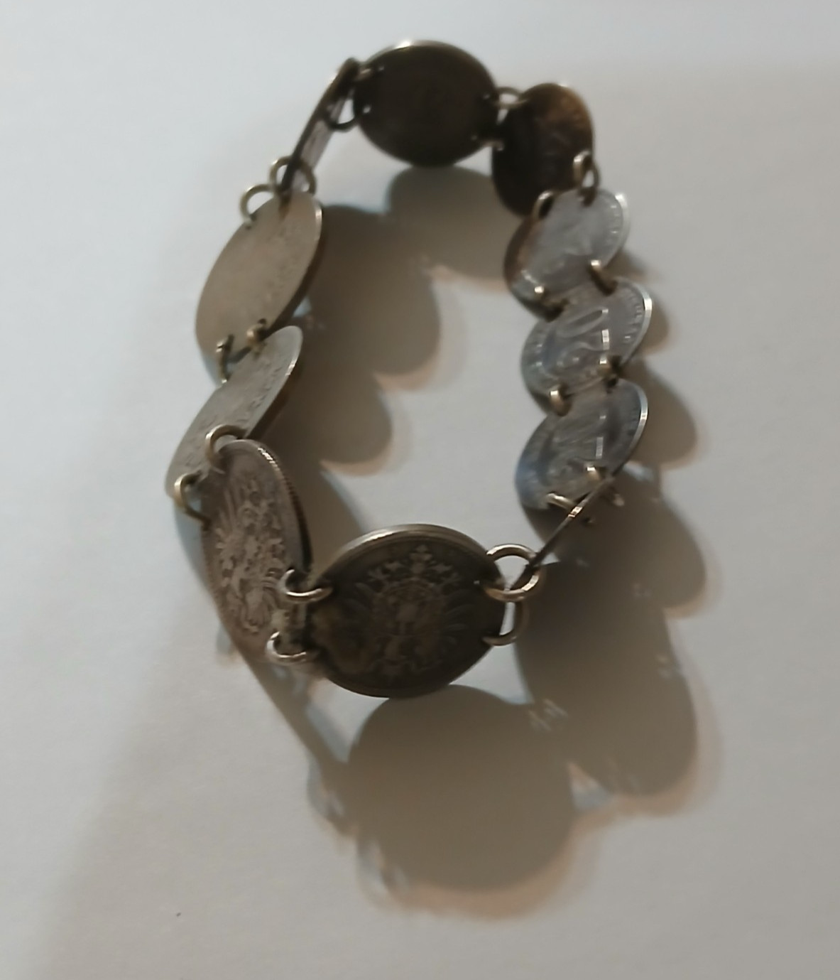 900 Silver Antique 1874-1876 Germany Coin Link Bracelet 8″ 11 Coins 25g