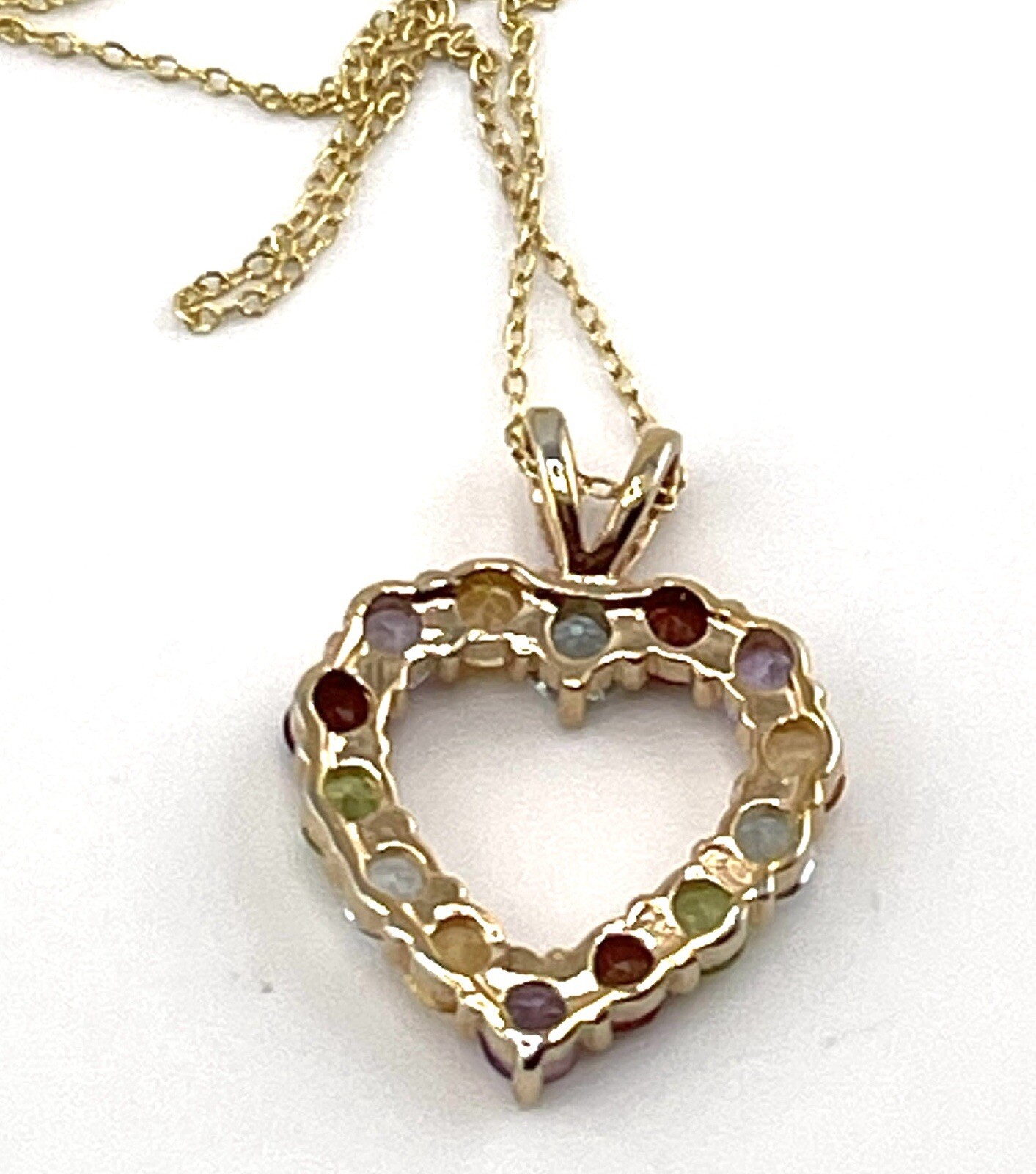 DBJ Vintage GP Sterling Silver Multi Precious Gems Heart Pendant Necklace 18”
