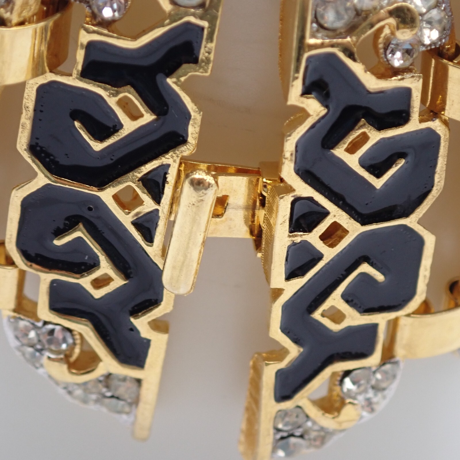Black Enamel Asian Theme Rhinestone Exceptional Pin Brooch Bracelet Set by OR