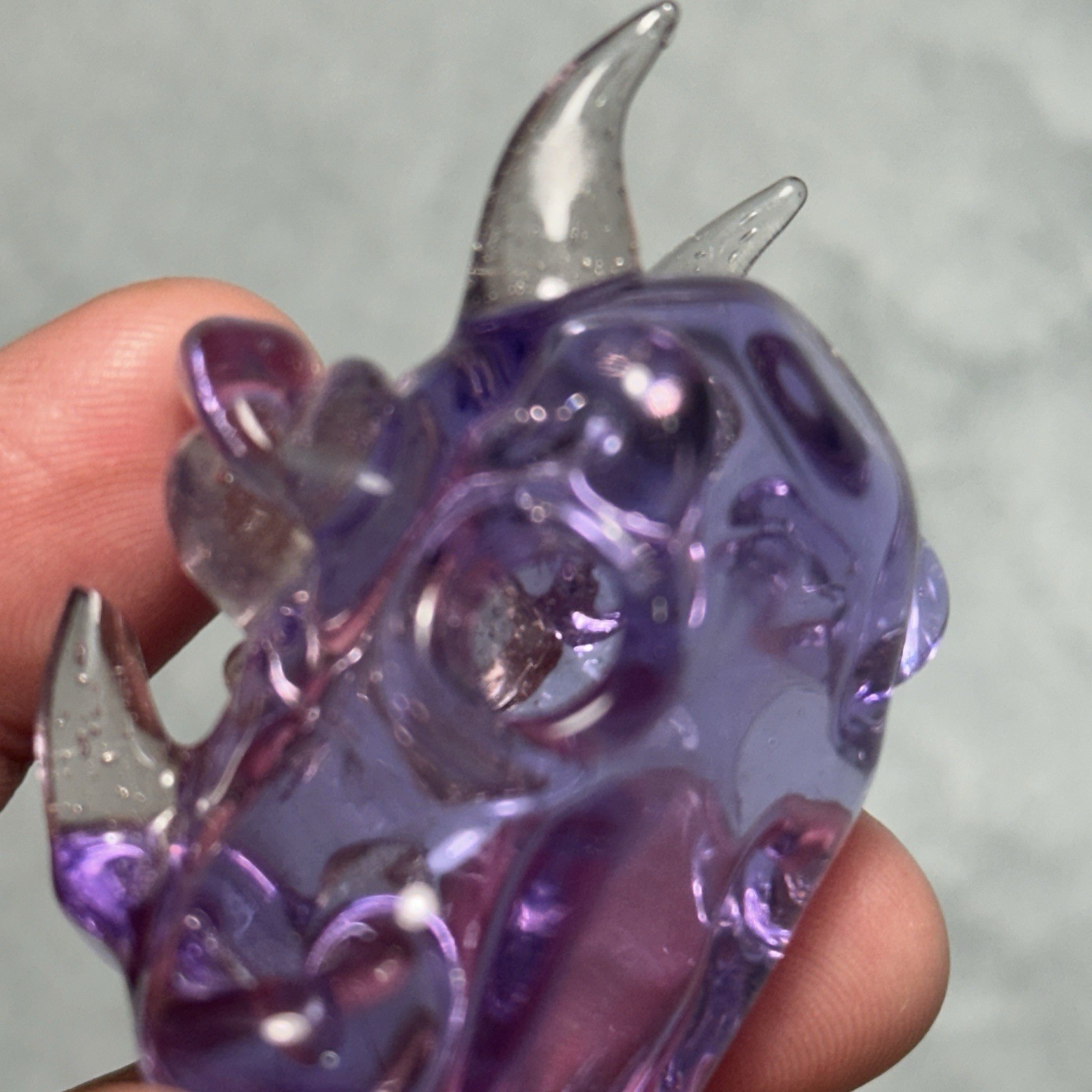 Y2k 2000s Hand Blown Glass Art Deco Demon Monster Head Pendant Necklace 2×1.5