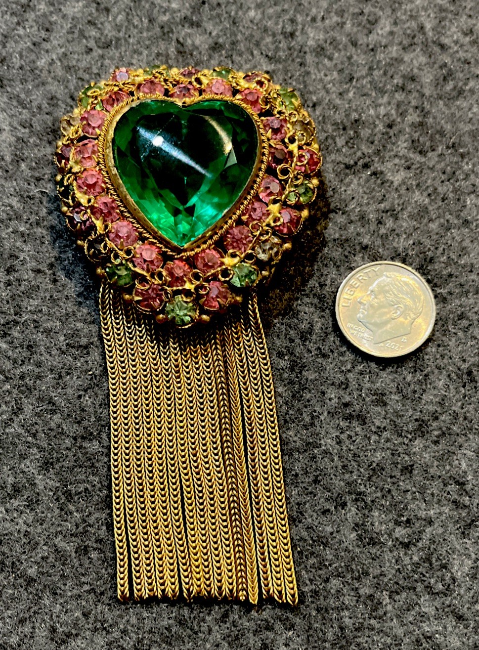 Rare Vintage ORIGINAL BY ROBERT Heart Rhinestone Goldtone Filigree Pin Pendant