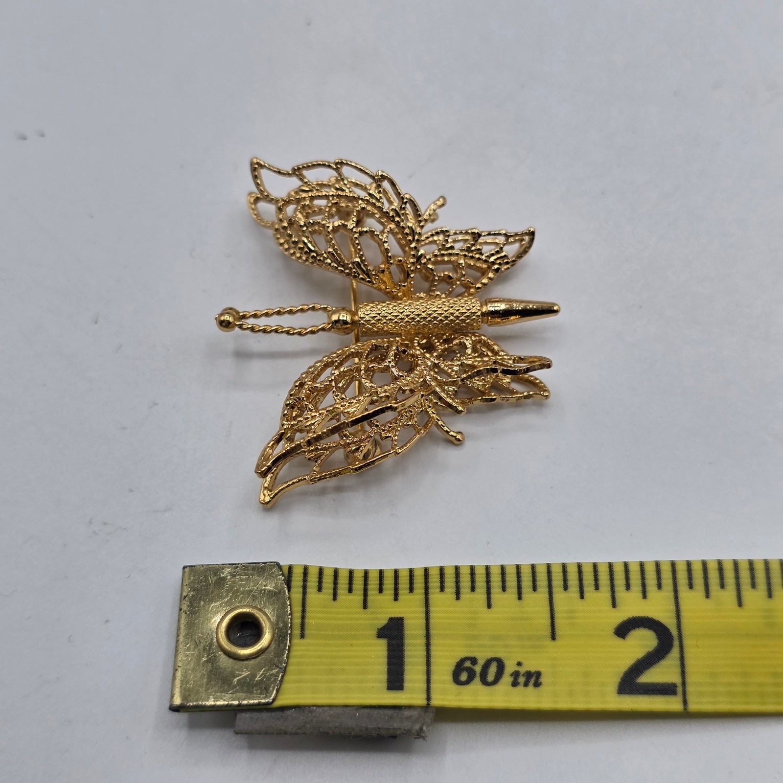 Monet Vintage Butterfly Brooch Gold Tone Filigree Openwork Textured Pin Garden