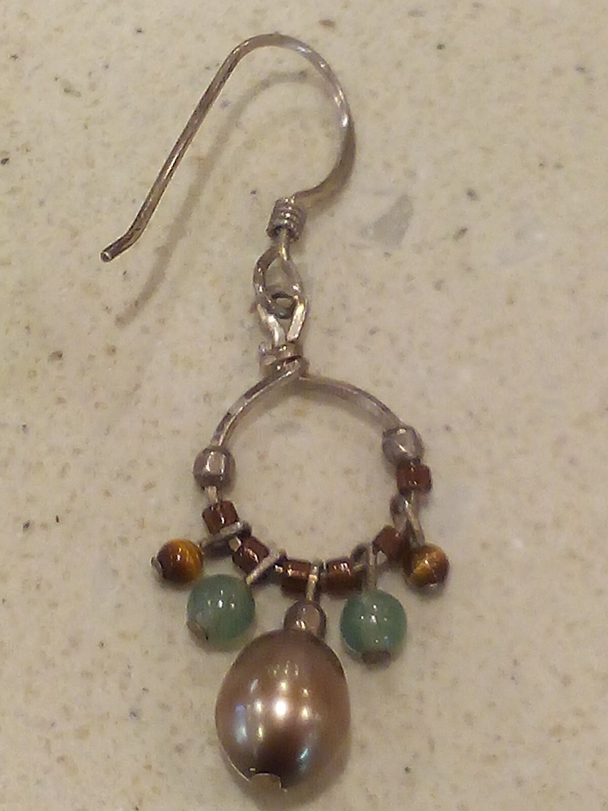 Vintage 925 Tigers eye & Jade Sterling Earrings