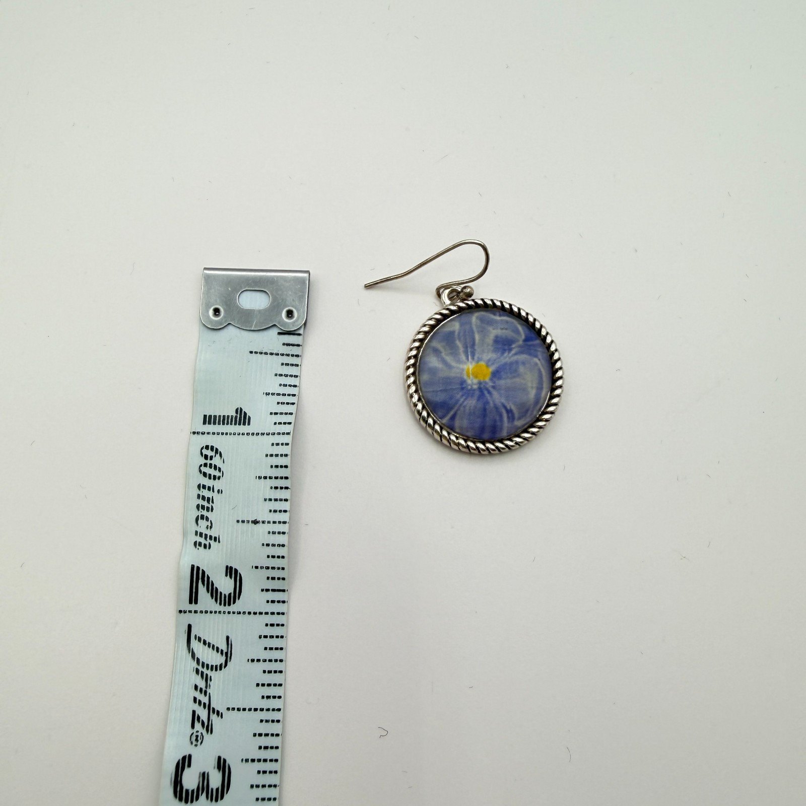 Vintage 90s Silver Tone Blue Flower Glass Cabochon Classic Fashion Jewelry Set