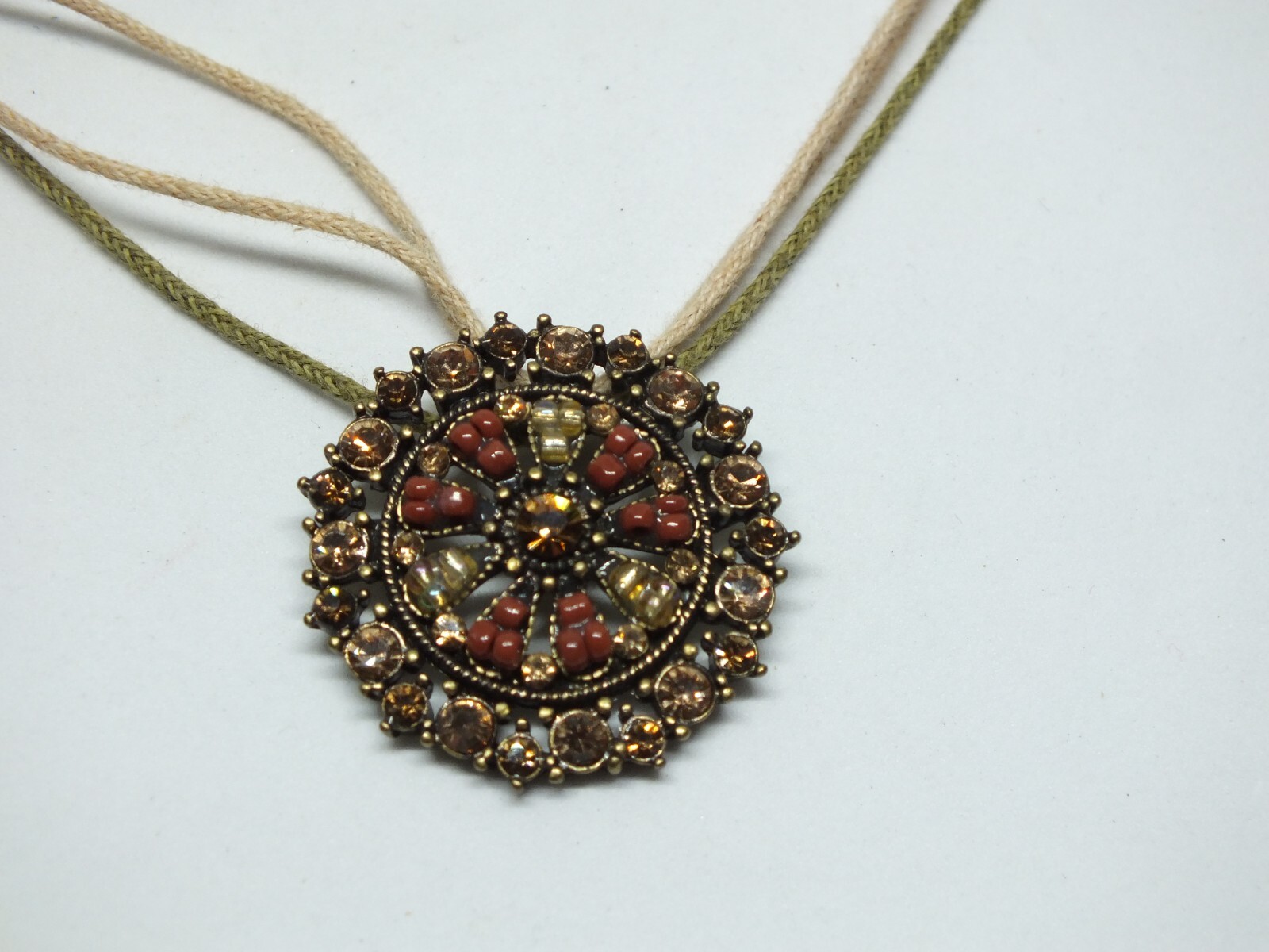 Beautiful Necklace Gold Tone Cord Chain Rhinestones Beads Signed LIA SOPHIA