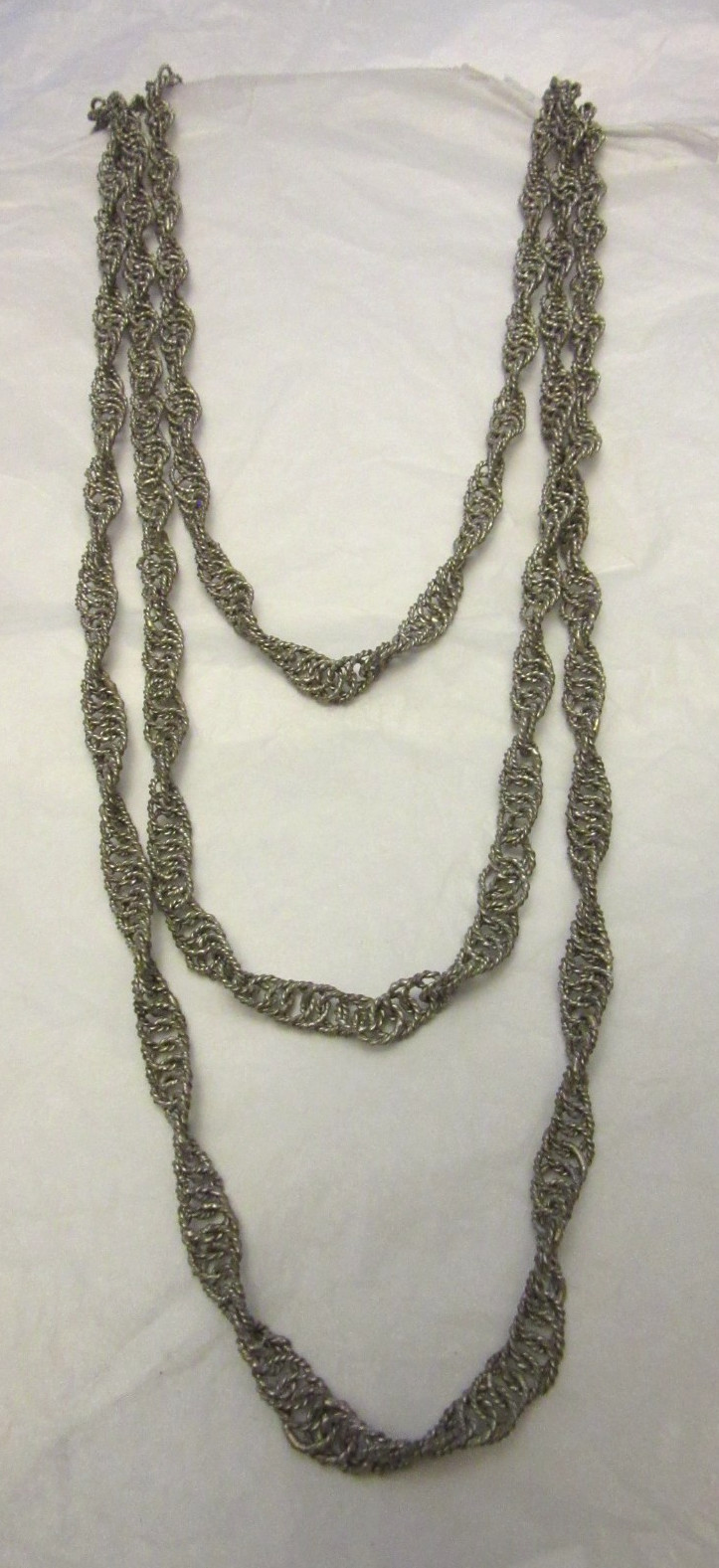 VTG Guatemalan Wedding Necklace Silver Tone Over Copper 72” Long (A