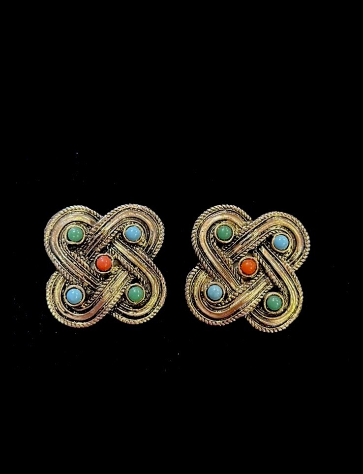 ORENA PARIS Unsigned Infinity Knot Moghul Jewels of India Earrings 1980s Vintage