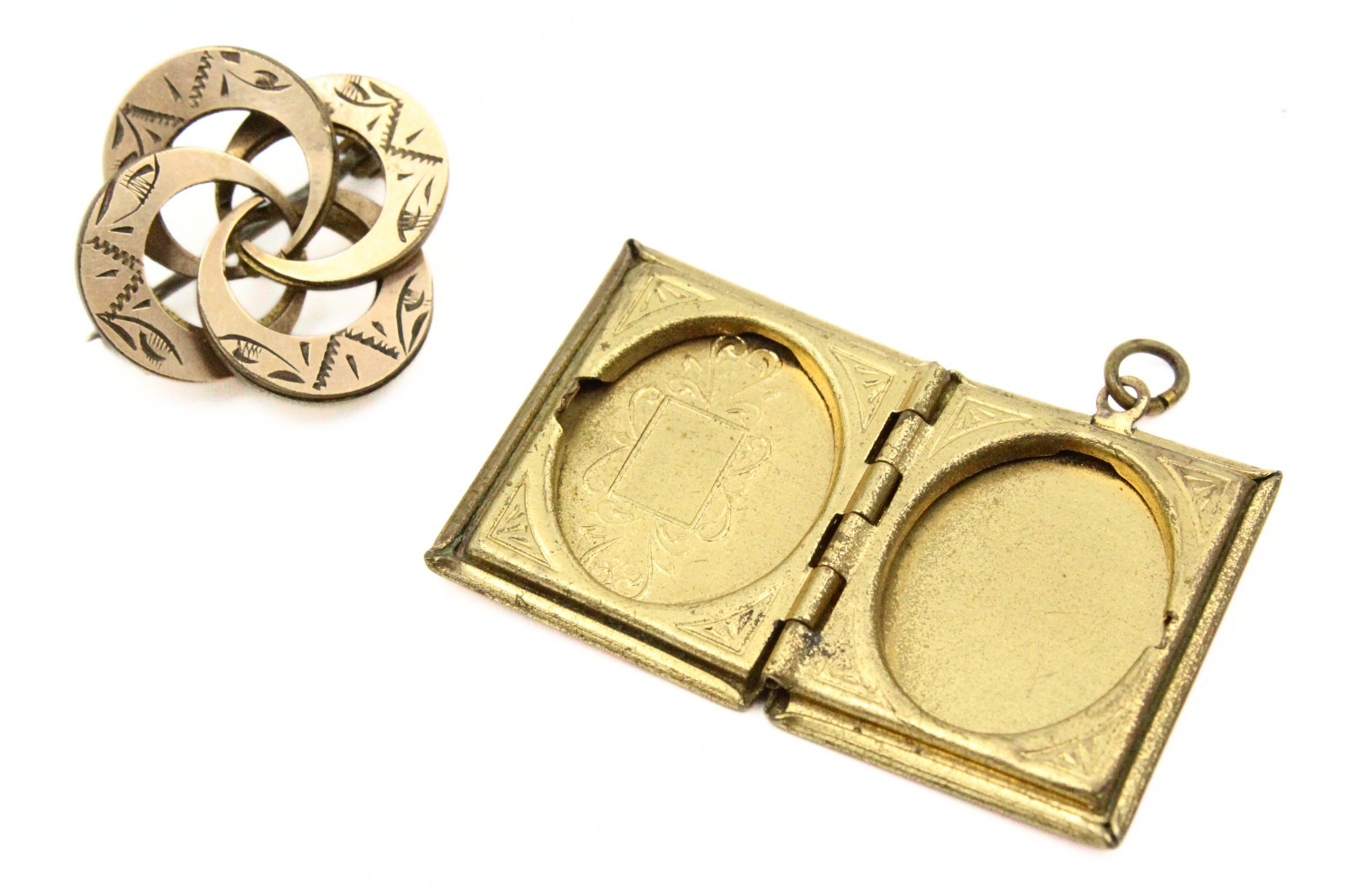Antique Victorian Gold Filled Etched Carved Heart Locket Pendant Lot