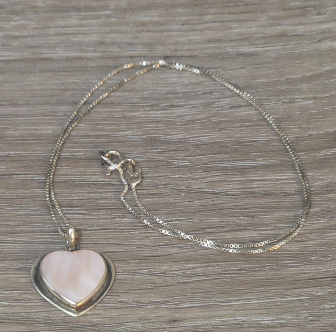 Vintage CW Signed Sterling Silver 925 MOP Heart 3/4″ Pendant & 18″ Necklace