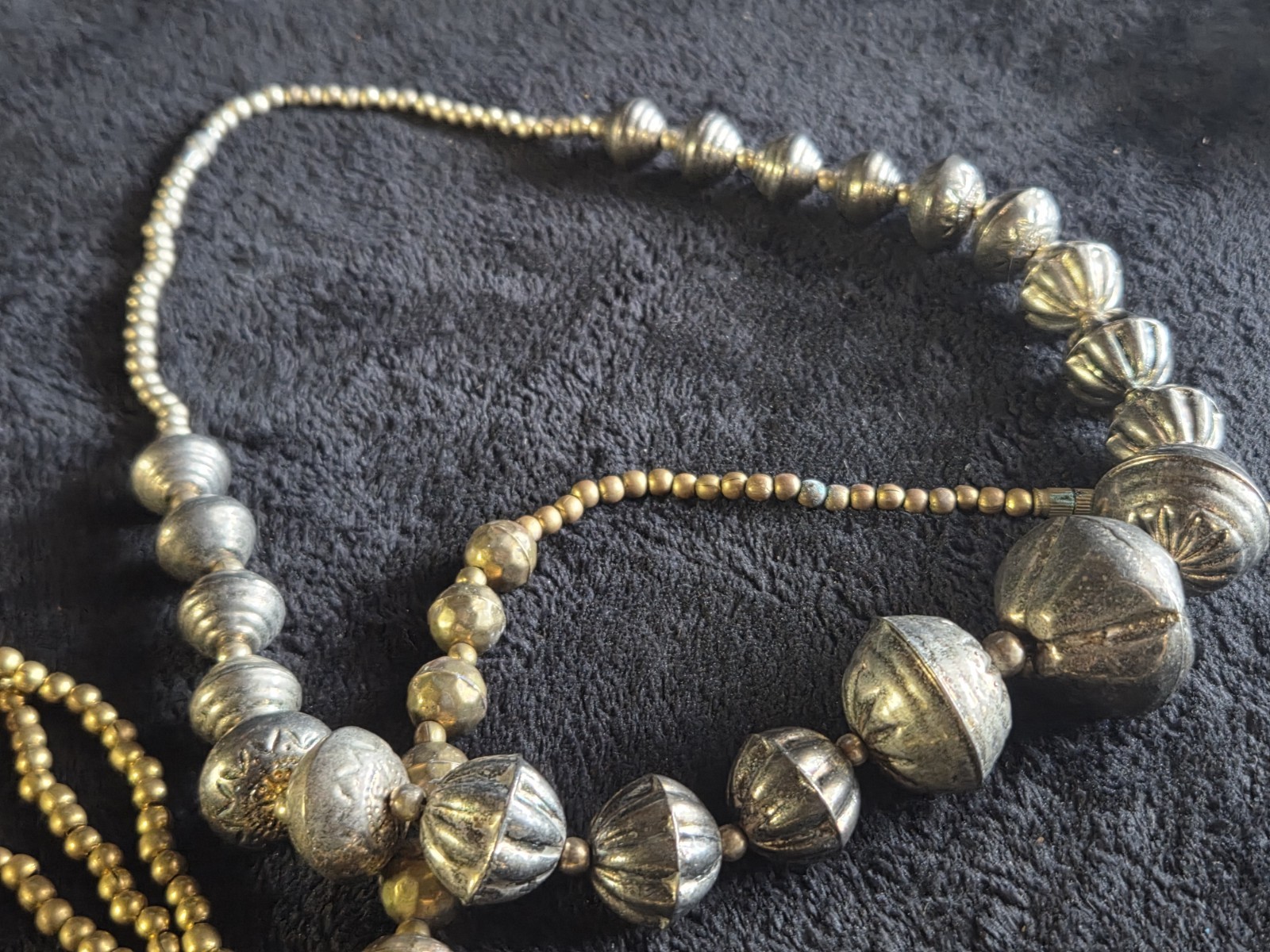 Lot Of 4 Hammered Brass Bead / Silver Necklace 30” Long Graduated Boho Tribal