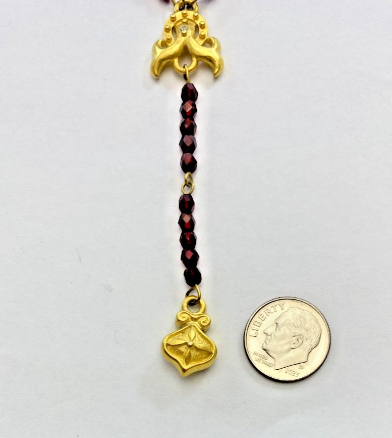 Allison Reed Rosary Style Red Bead Necklace Gold Plated 17″ Vintage NOS
