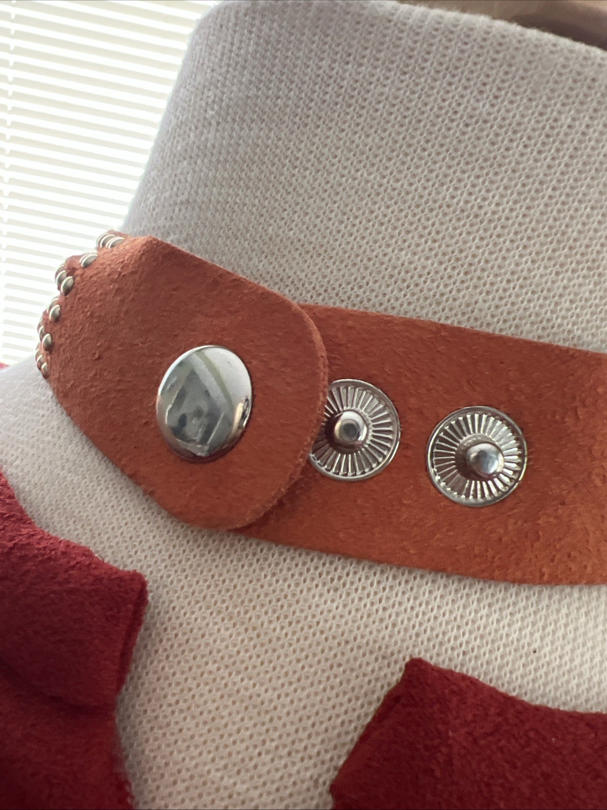 Vintage Boho Orange Suede Studded Wrap Choker 14”-15” Necklace Multi Strand
