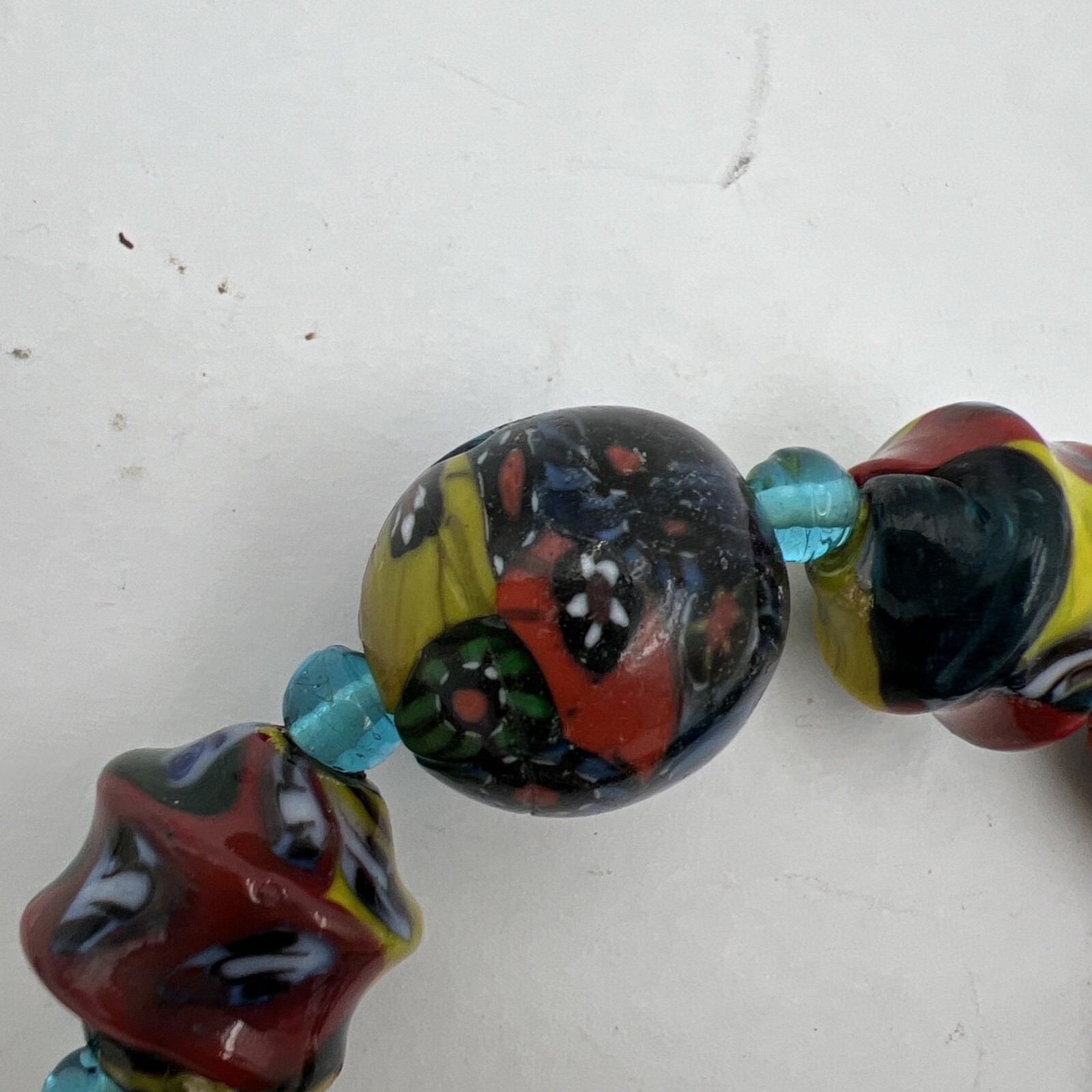 Vtg Murano Millefiori Venetian Oval Glass Different Shapes Bead Necklace