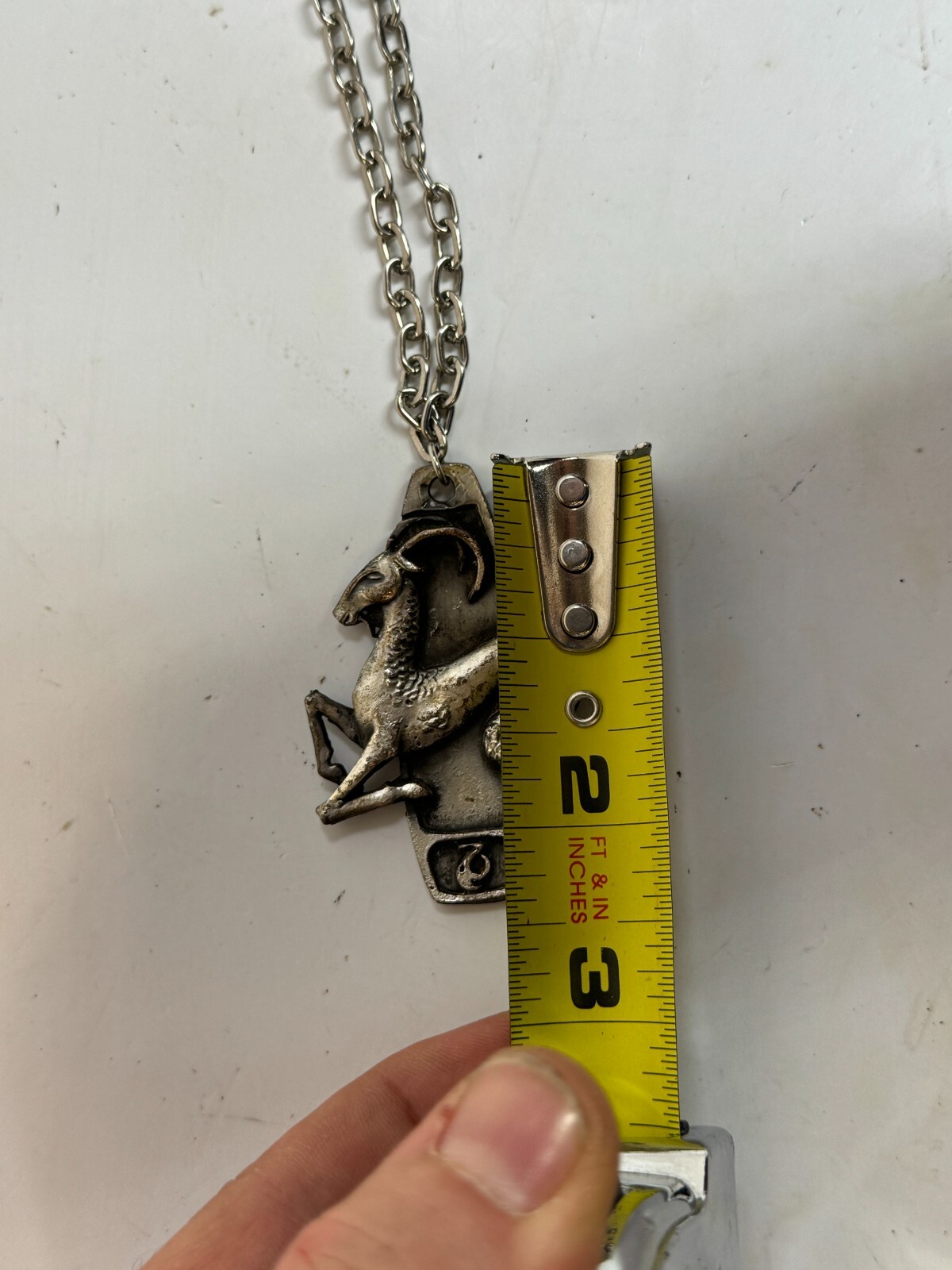 Vintage Cast Pewter? White Metal Capricorn Astrology Sea Goat Pendant Necklace