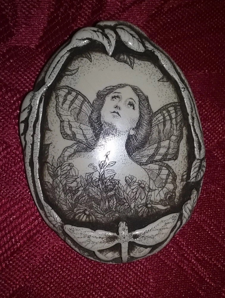 Vintage Signed 1996 R H Dragonfly Fairy Garden Brooch Pin