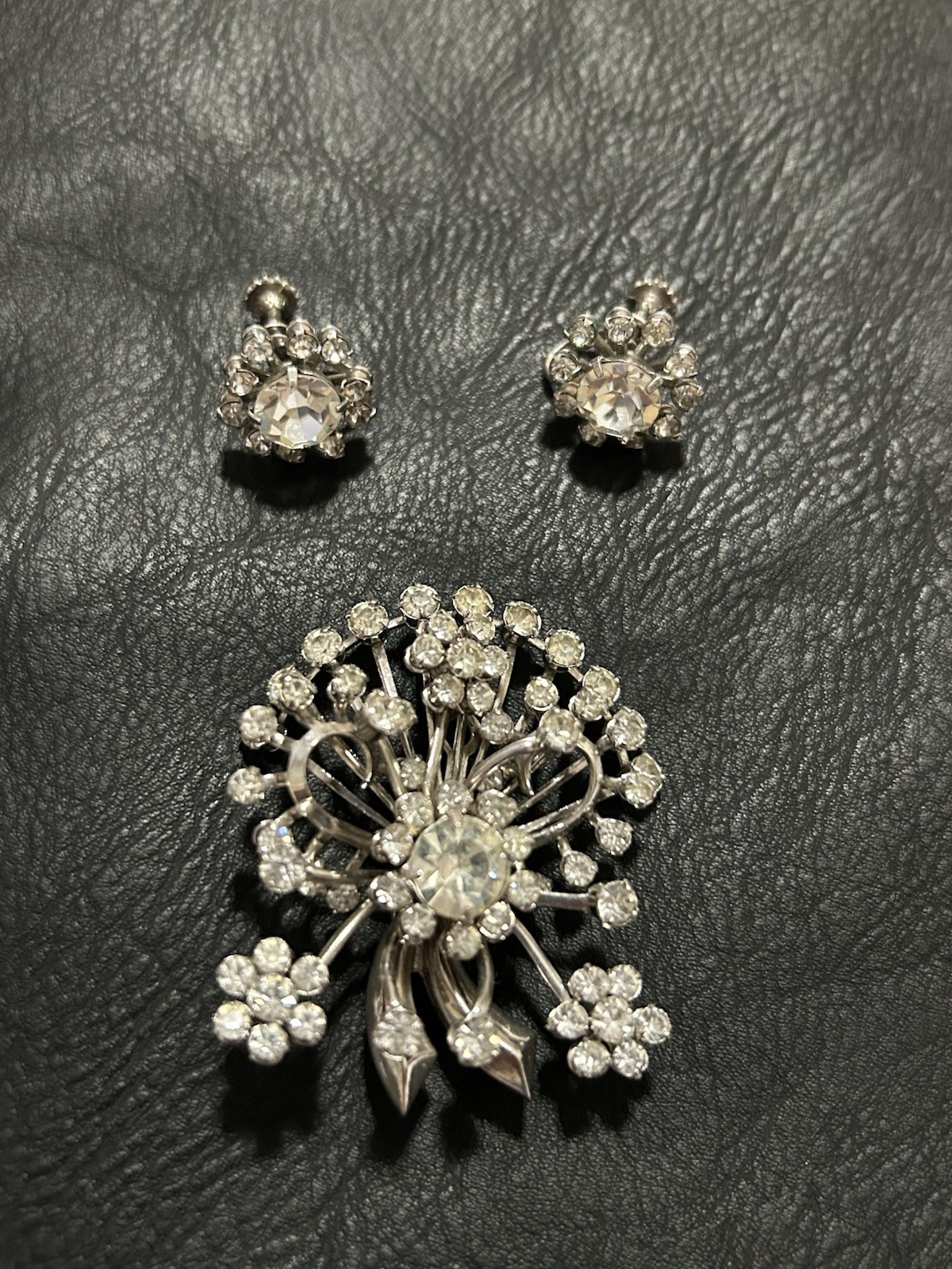 Vintage Rhinestone Screwback Earrings and Brooch Set