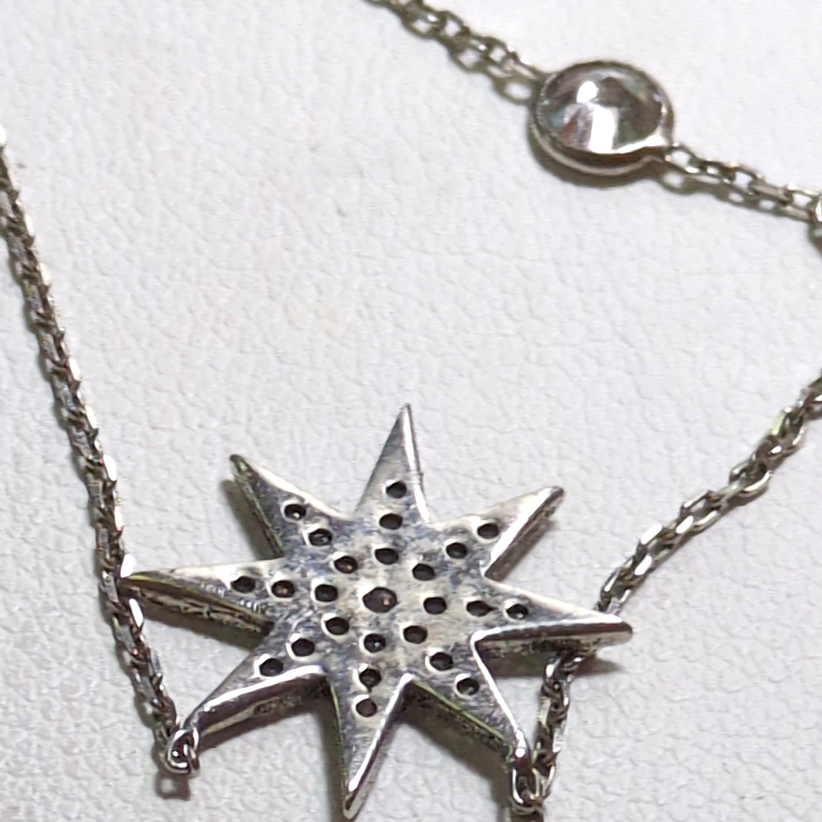 Celestial 925 Silver Crystal North Star Double Layered Chain Necklace 14-16″