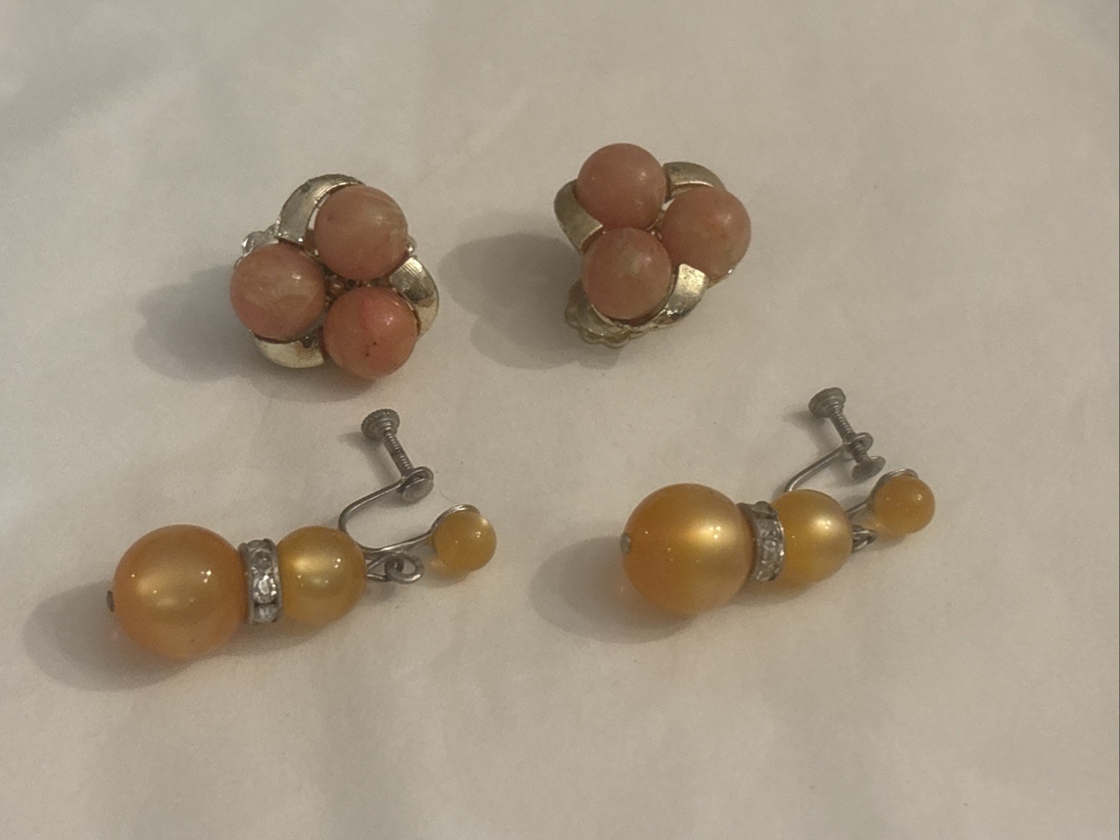 Mixed Huge Vtg Costume Jewelry Lot Orange, Amber, Yellow, Coral Colored Jewelry