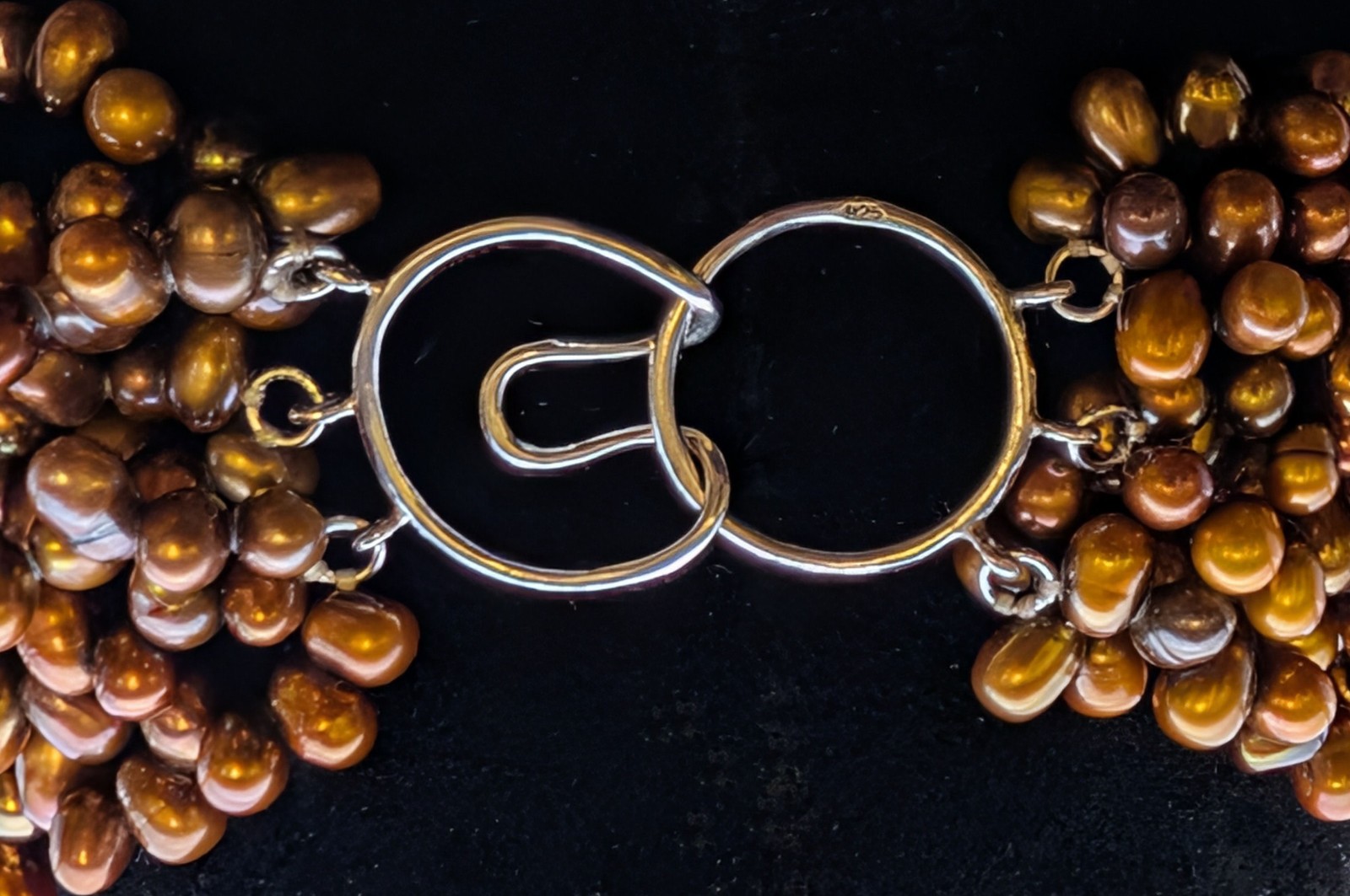 Multi Strand Bronze Freshwater Pearl Torsade Necklace 925 Silver