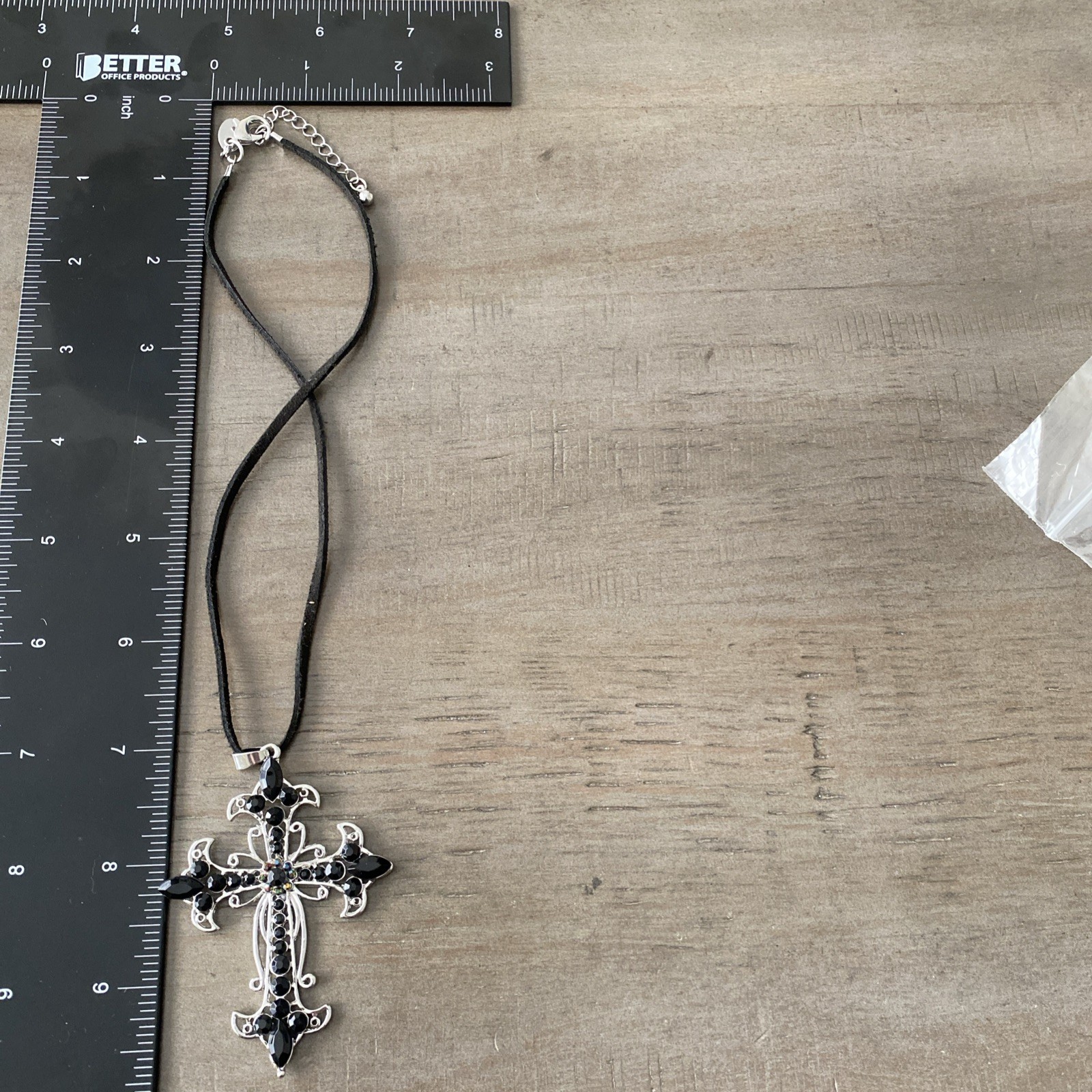 Necklace Black Cross Silver Tone Pendant Punk Gothic Faith Minimalist Y2K 2000s