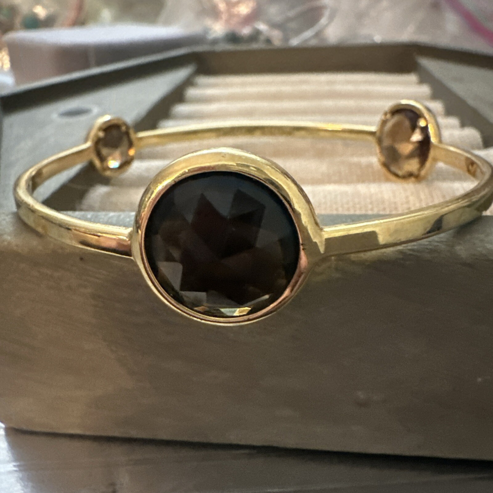 DESIGNER SIGNED HENRI BENDEL GOLD JEWELED CRYSTAL BANGLE BRACELET