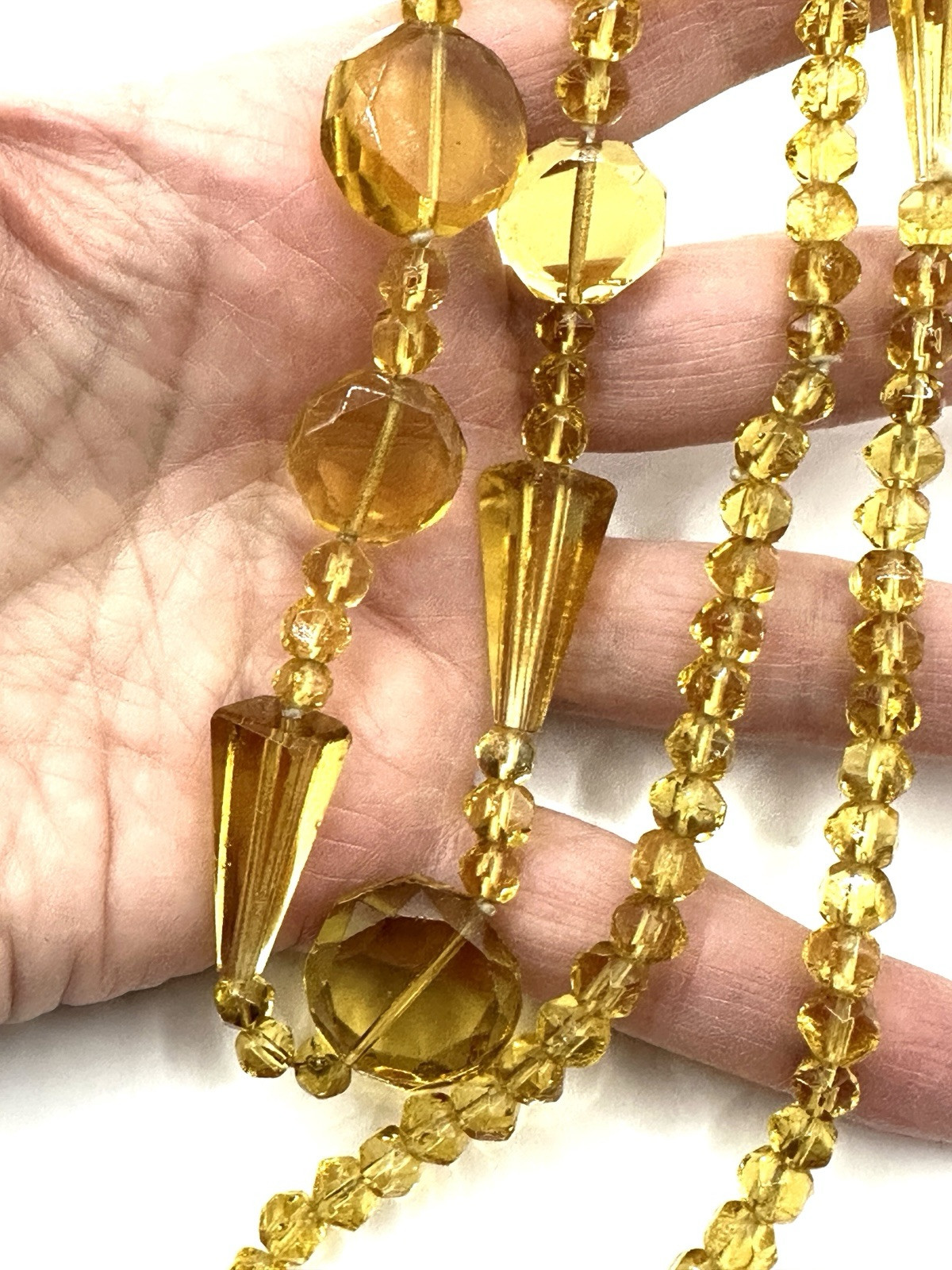 VTG Czech Unusual Faceted Yellow Glass Necklace