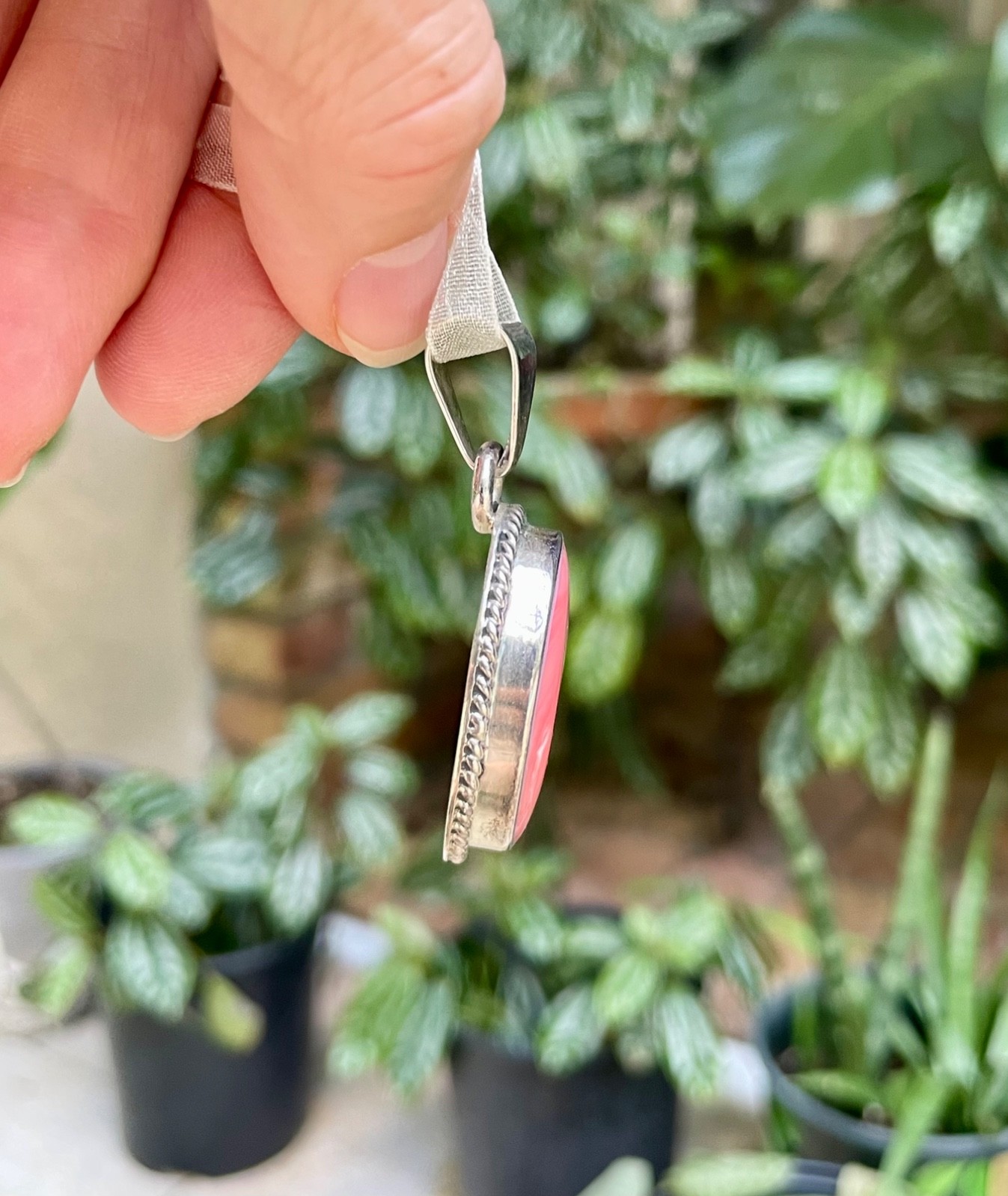 🎥 2″ Beach Peach Pink Spiny Oyster Sterling Silver Mexico Pendant Orange Vtg