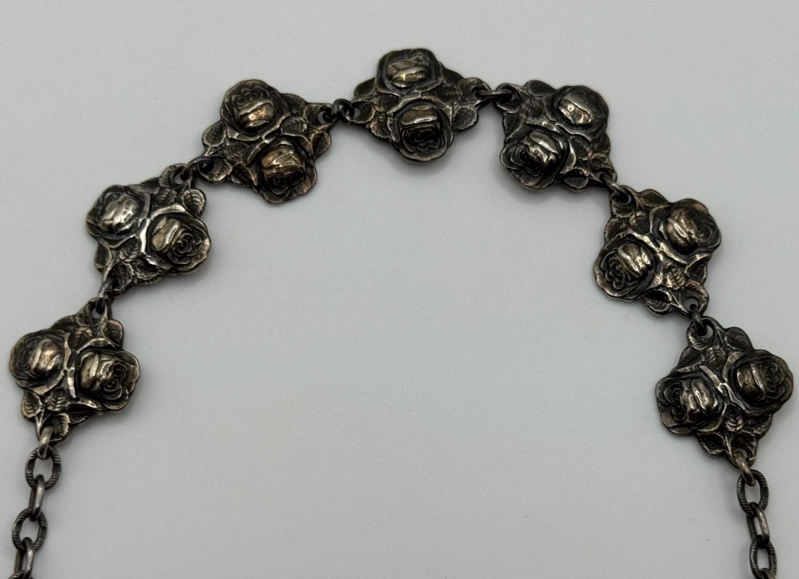 Vintage HVH Sterling Silver Rosary Catholic Saints Rose Panel Link Bracelet