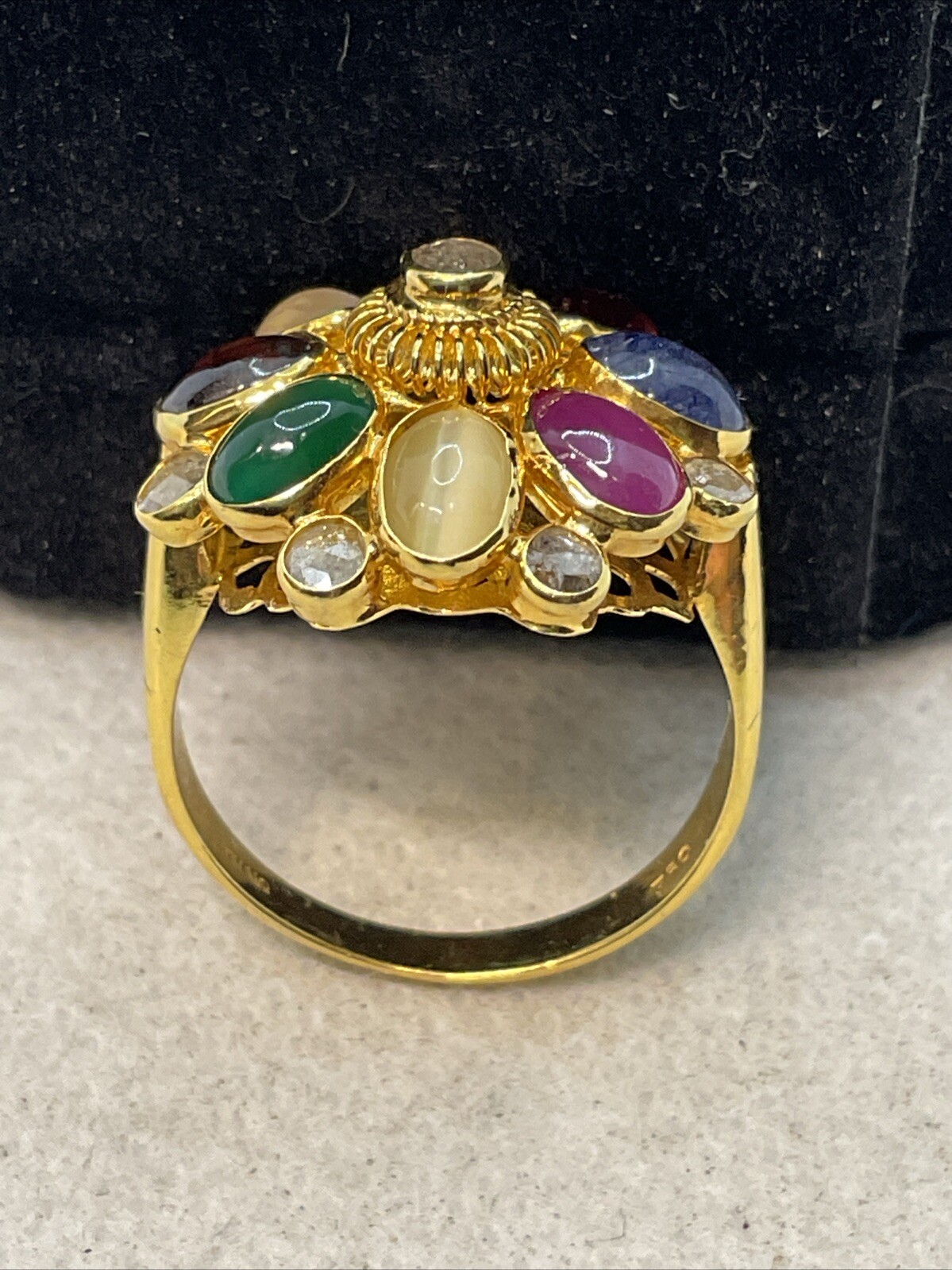 VINTAGE HANDMADE Solid 18K (750) Multicolor Gemstones & Rose Cut Diamonds Ring