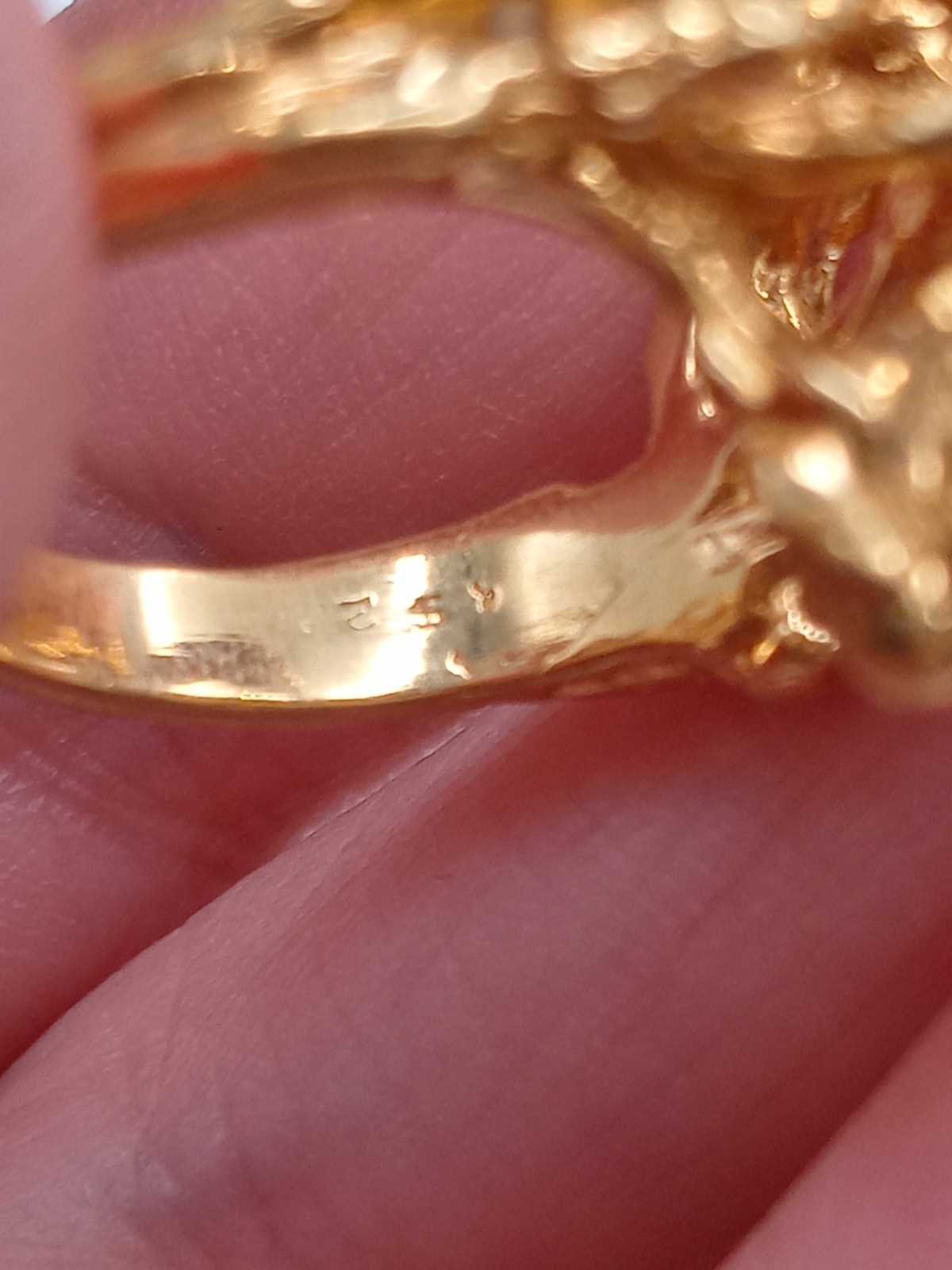 Vintage Modernist Brutalist Gold Tone Finish Over Brass Chunky Ring Size 5.5