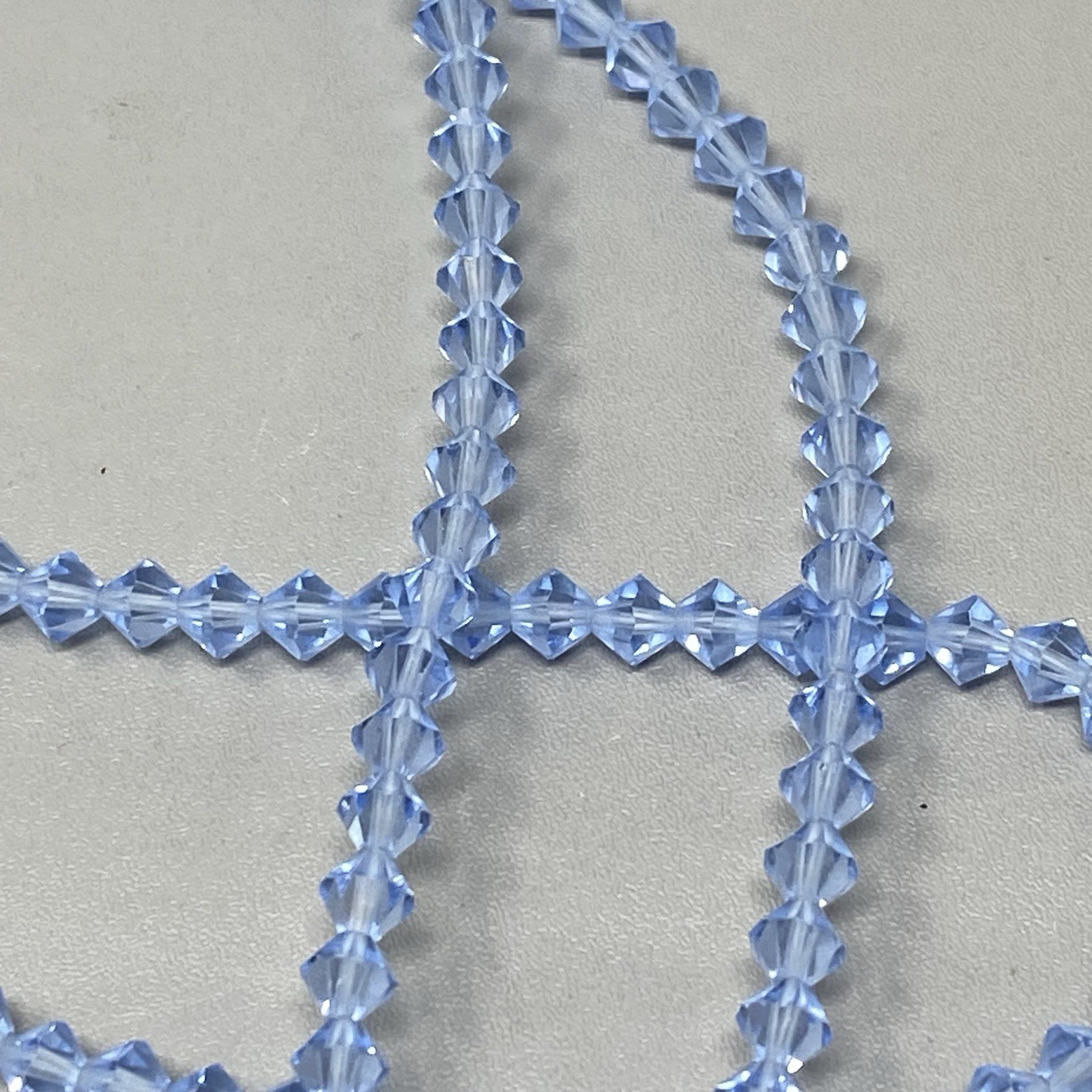 Light Blue Glass Beaded Necklace Bicone Faceted Shiny Fire Polished Vintage 24″