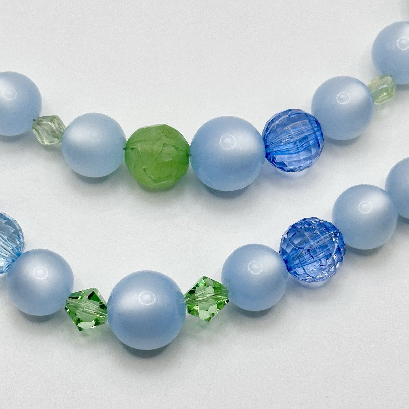 Vintage Moon Glow Blue Green Necklace Layered Lucite Acrylic Glass Beads 21-24”